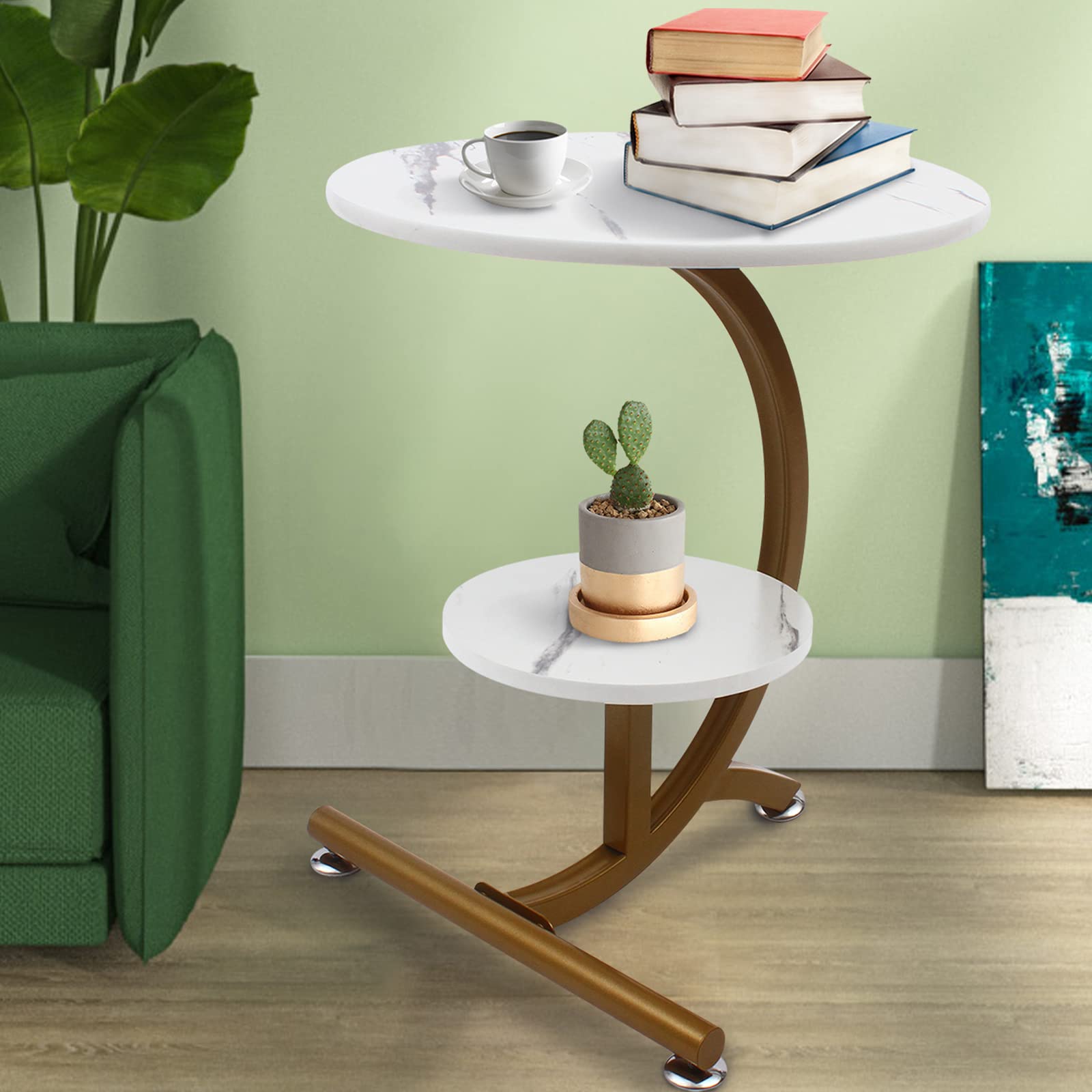 White Round Coffee Table with Storage Shelf - 2-Tier End Table for Living Room, Bedroom & Outdoor Use - Multi-Functional Side Table, Nightstand & Snack Table - Perfect for Small Spaces & Home Decor