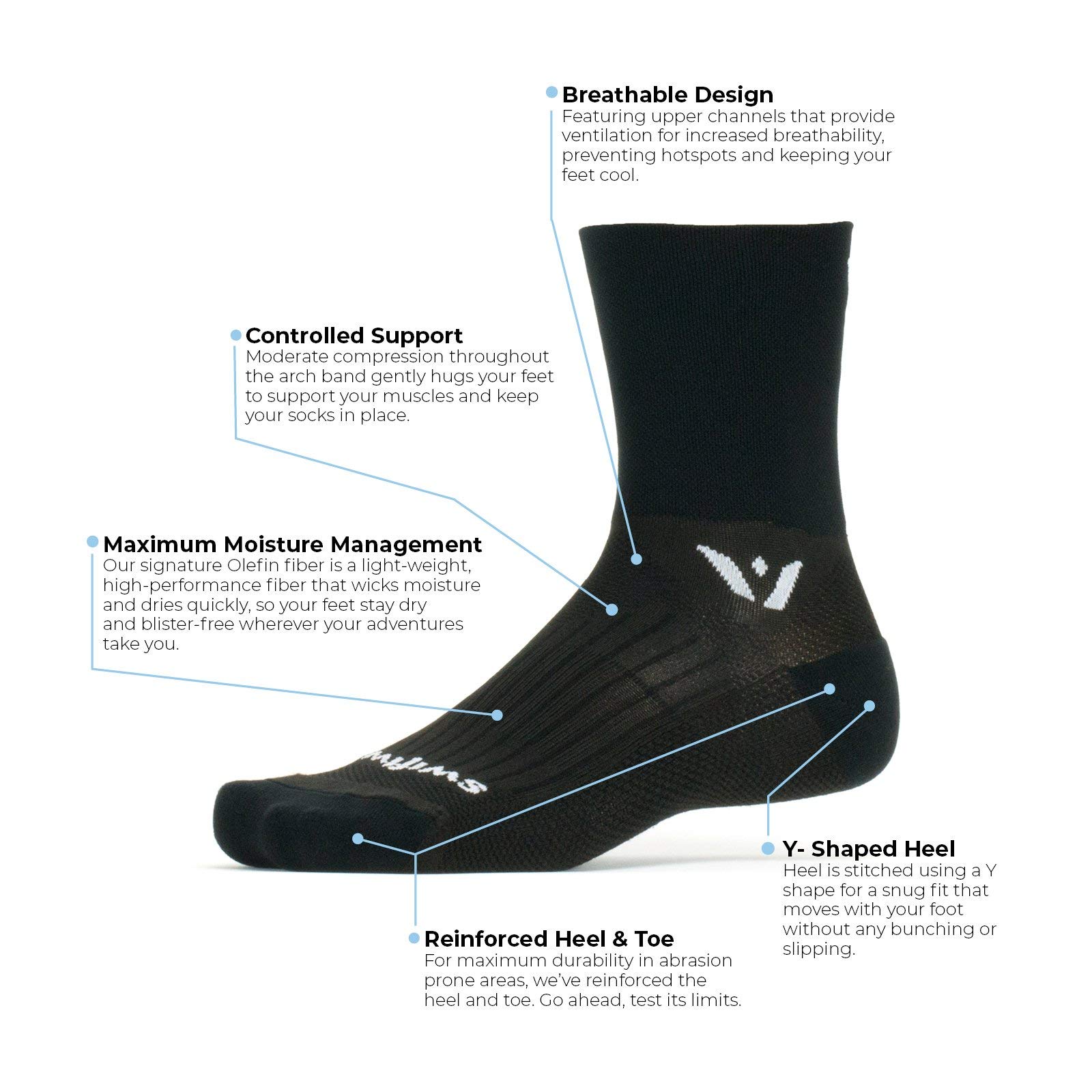 Swiftwick PERFORMANCE Crew Cycling Socks - USA Made, Maximum Durability & Moisture Wicking - Ideal for Road Biking, Mountain Cycling & Endurance Races