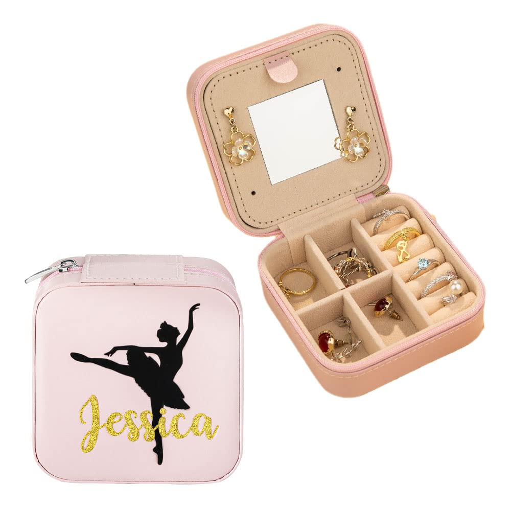 Personalized Mini Jewelry Travel Case - Small Portable Jewelry Organizer Box with Custom Name/Dance Pose Design - Perfect for Rings, Earrings & Necklaces Storage - Ideal Travel Accessory & Gift for Women, Dancers & Brides (Great for Vacations, Dance Competitions & Wedding Prep)