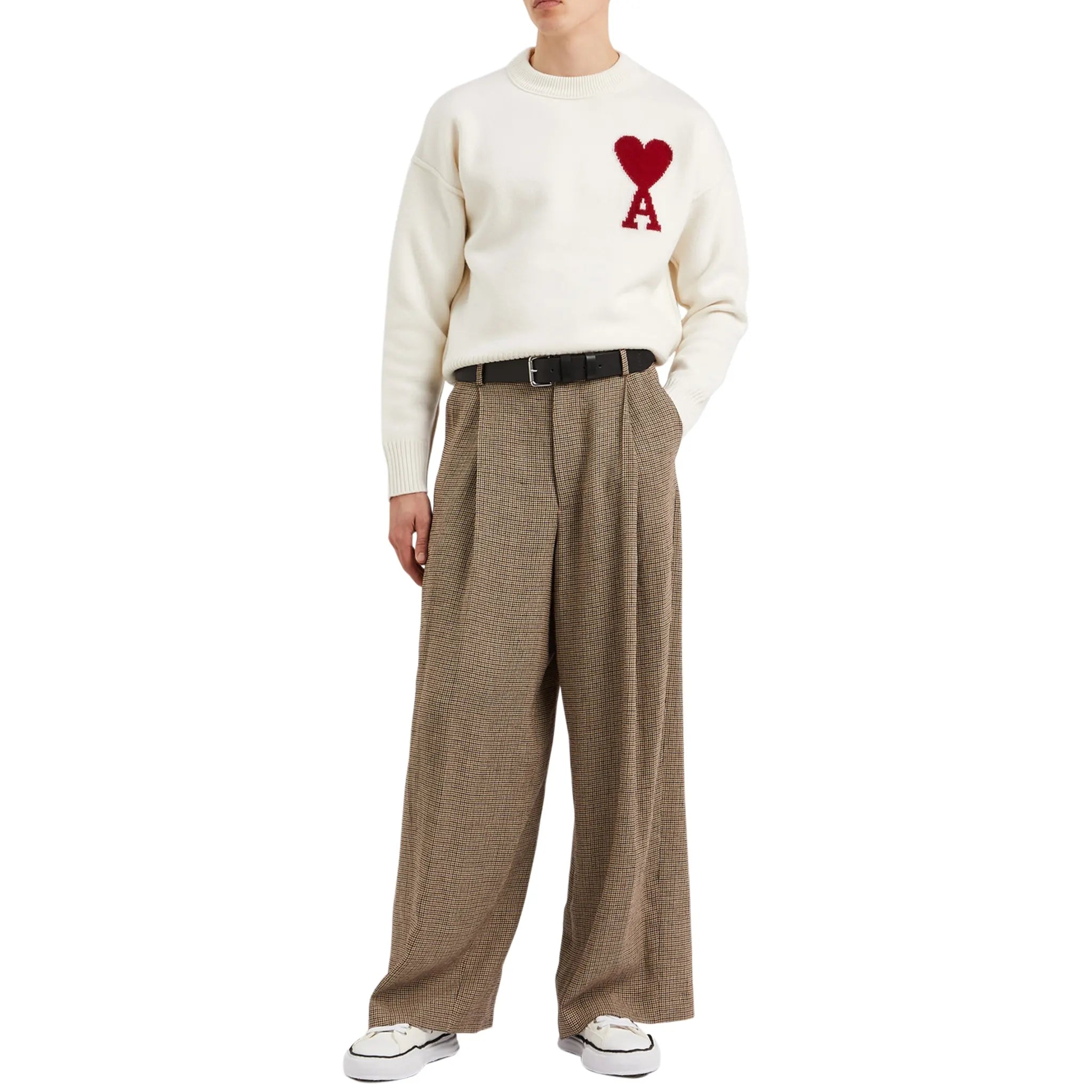 Ami Paris Red Ami De Coeur Logo Intarsia Off White Sweatshirt - Stylish Casual Pullover for Men & Women | Perfect for Streetwear, Date Night & Everyday Outfits