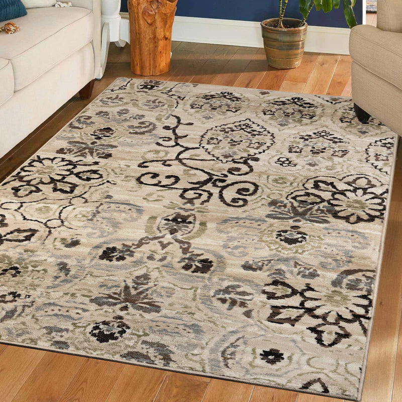 Elegant Caldwell Floral Scroll Indoor Area Rug & Runner - Non-Slip Soft Living Room Carpet for Home Decor, Bedroom, Hallway - Perfect for Boho, Farmhouse & Modern Style Interiors