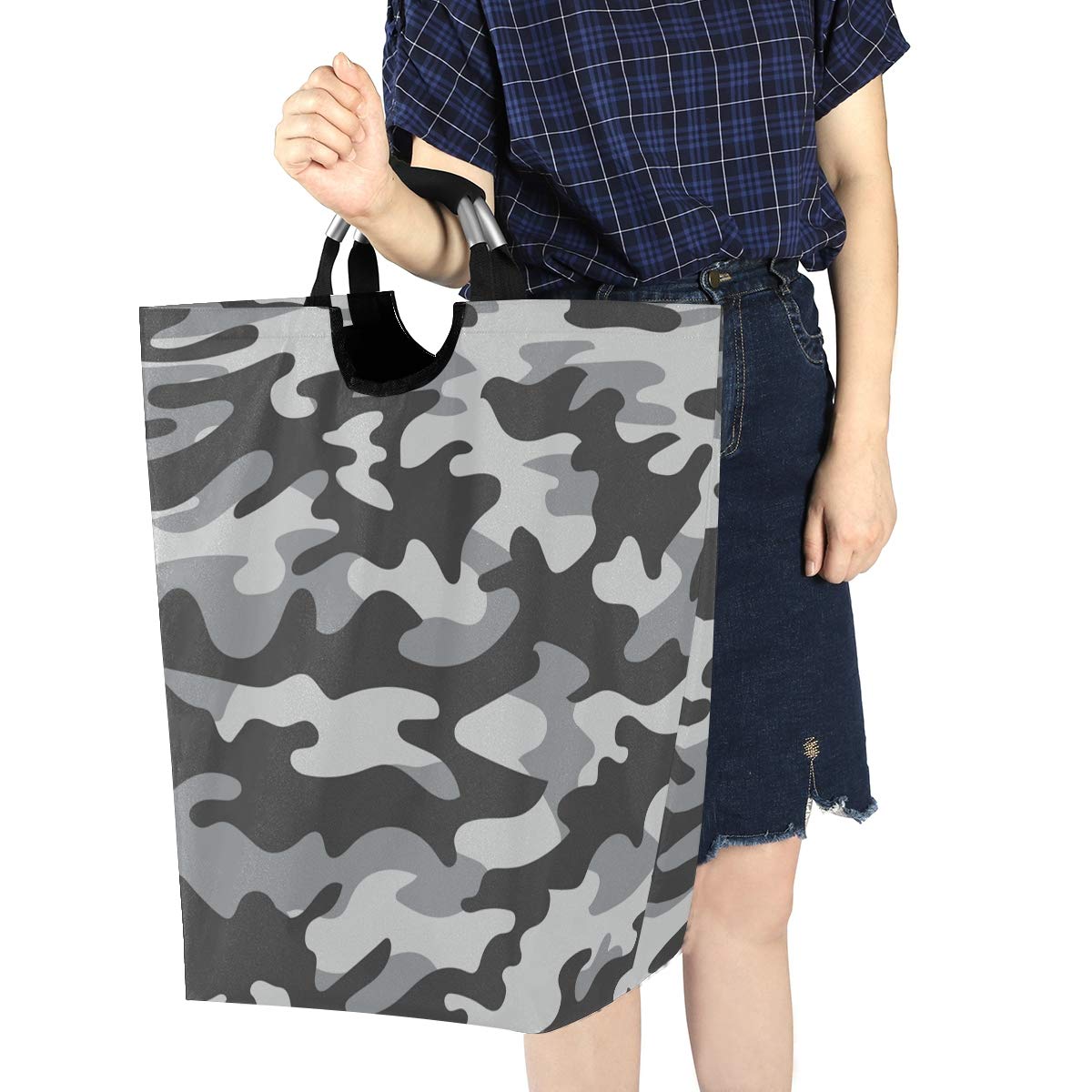 Foldable Large Camo Laundry Basket - Soldier Grey Hamper for Dirty Clothes, Picnic & Toy Storage | Portable Organizer for Home, Dorm & Travel