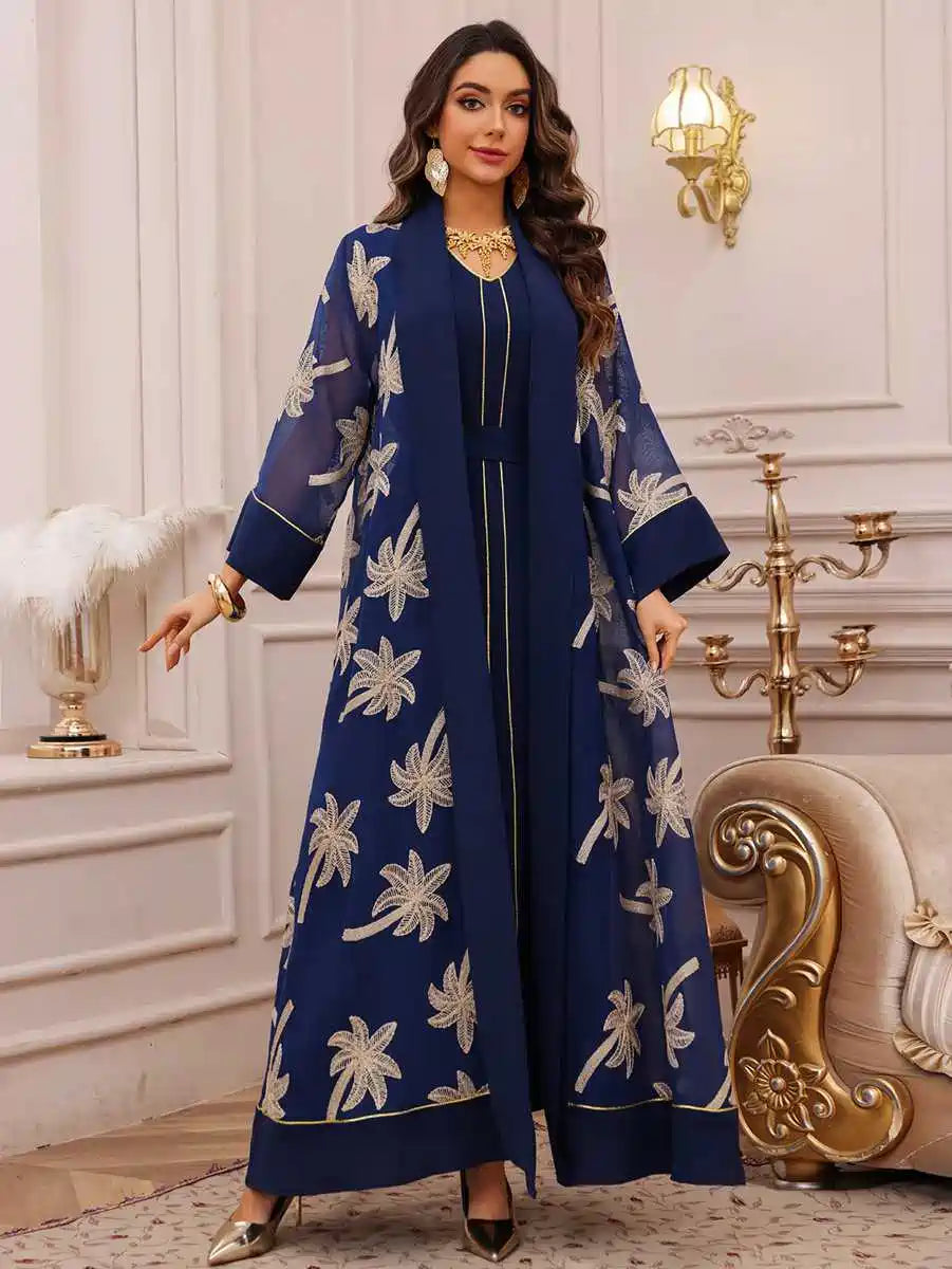 Urgarment 2 Piece Embroidered Eid Dress Set - Elegant Caftan Kaftan with Sleeveless Inner Dress #25481 | Perfect for Eid Celebrations, Weddings & Special Occasions