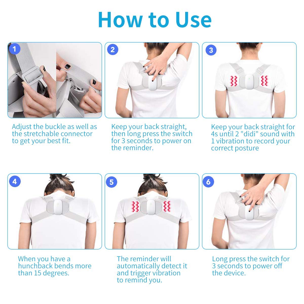 Smart Posture Corrector Back Brace with Vibration Reminder - Adjustable Upper Back Support for Women, Men & Kids - Relieves Neck, Shoulder & Back Pain - Ideal for Office Work, Gaming & Daily Posture Improvement