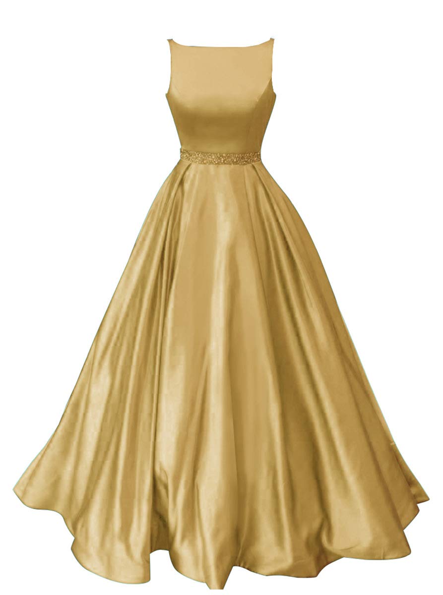 Elegant Gold Satin A-Line Prom Dress with Pockets - Women's Formal Gown Size 6 for Homecoming, Wedding & Special Occasions