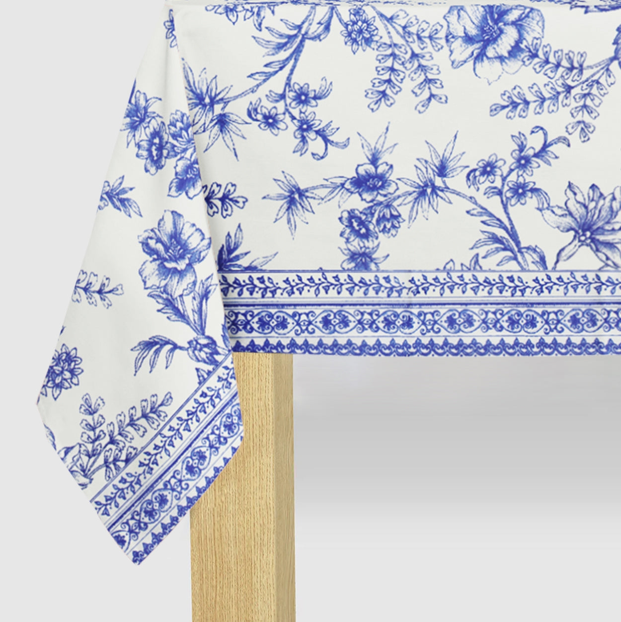 Blue French Toile Paper Tablecloth - Elegant Floral Design Disposable Table Cover for Parties, Weddings & Outdoor Dining