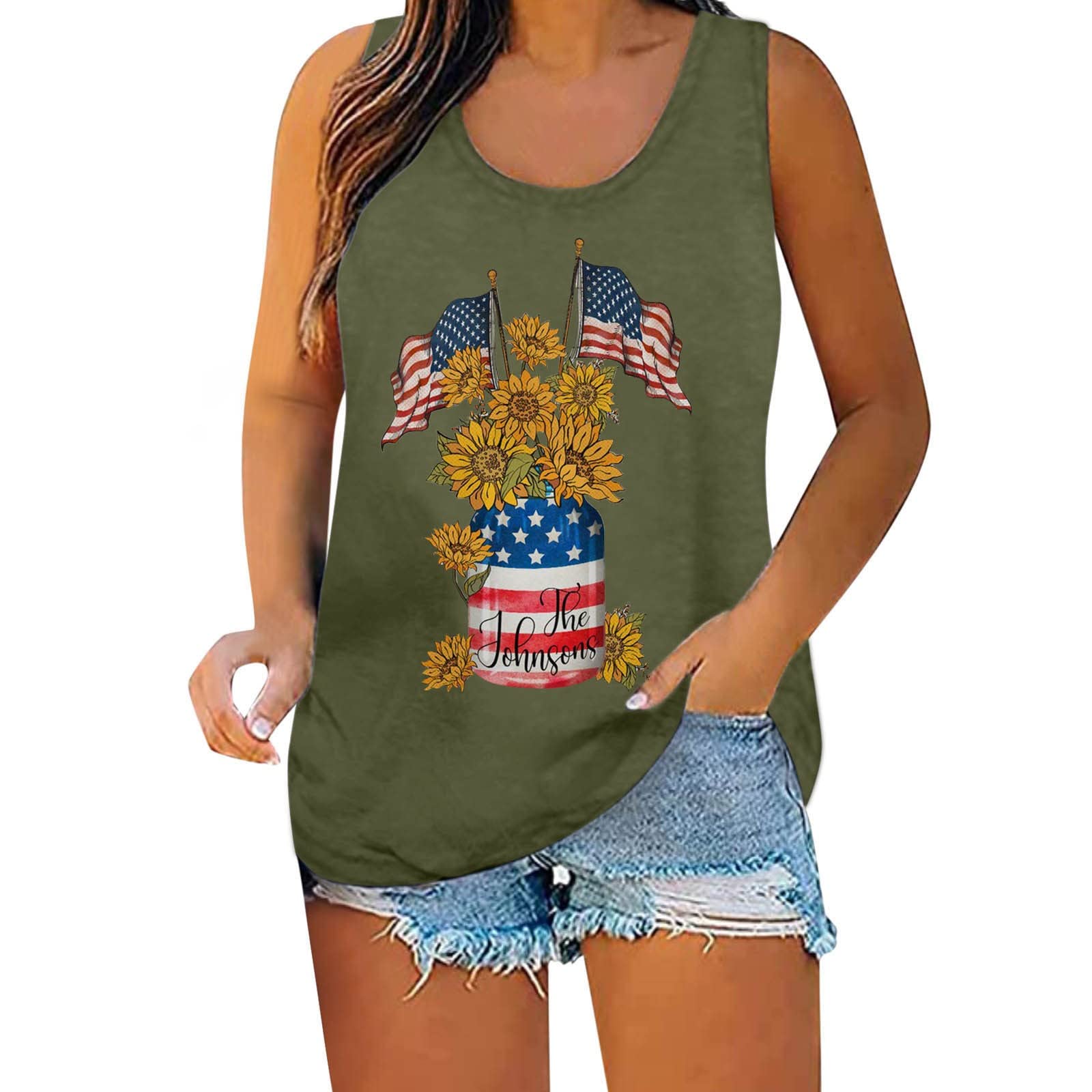Women's Independence Day Print Tank Top - Summer Casual Sleeveless Muscle Tee - Cute Cropped Vest Top for Women - Perfect for 4th of July Parties, Beach Outings & Summer Festivals