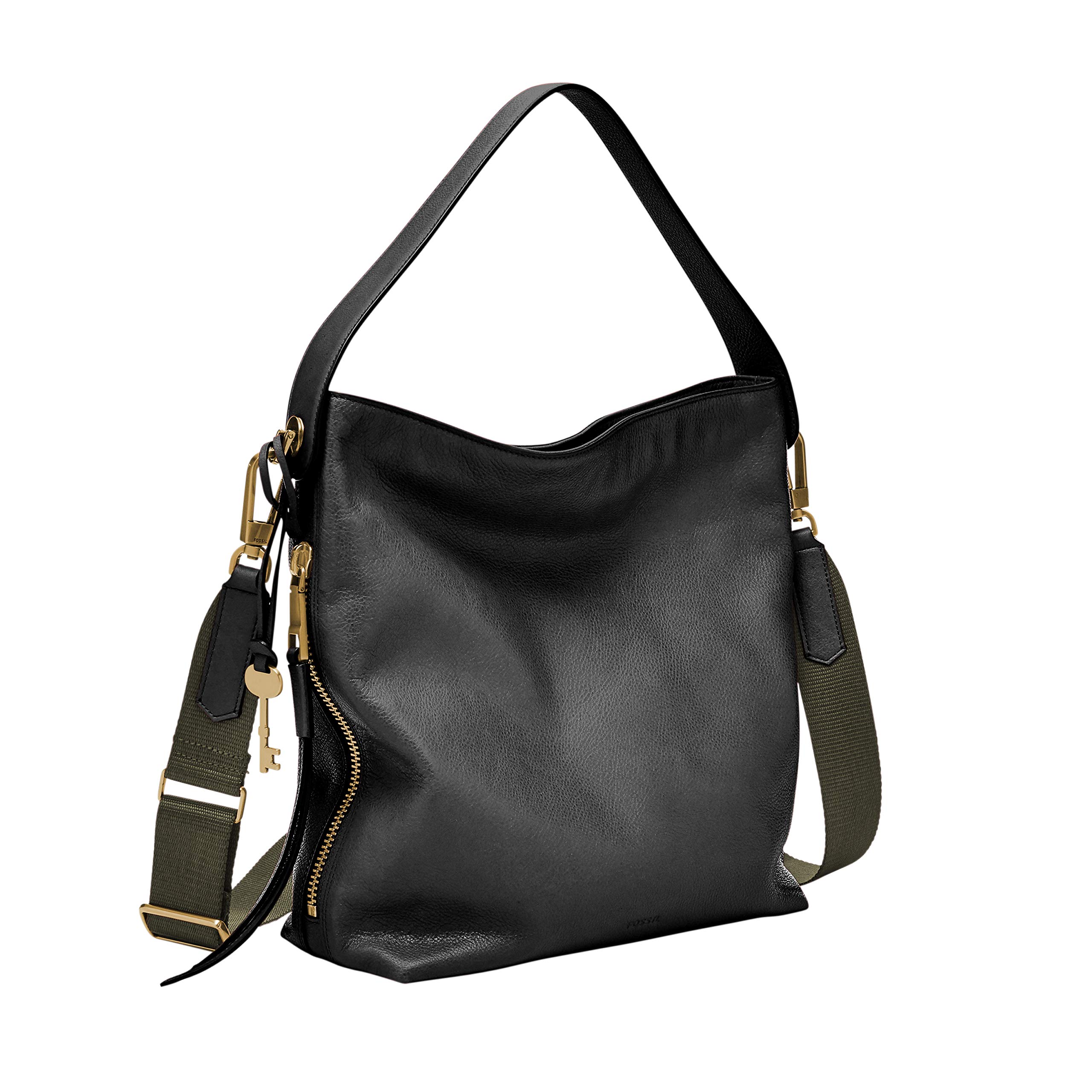 Fossil Women's Maya Leather Small Hobo Handbag & Logan Faux Leather RFID Zip Around Clutch Wallet Set - Black | Stylish Crossbody Purse for Work, Travel & Everyday Use