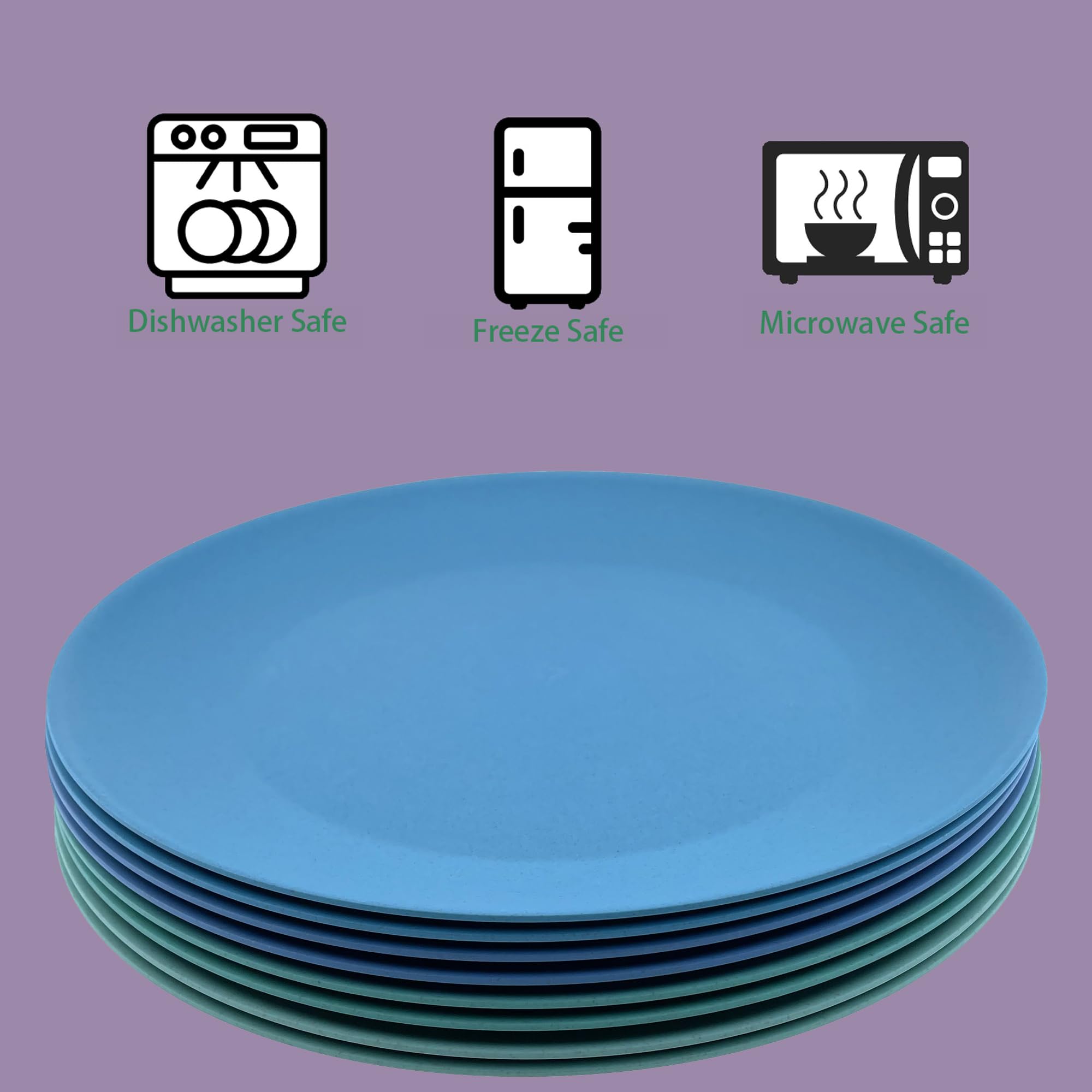10 Inch Wheat Straw Plates - Unbreakable BPA-Free Dinnerware Set of 8, Dishwasher & Microwave Safe Reusable Plates for Camping, Picnics, Kids Meals & Everyday Use (4 Colors)