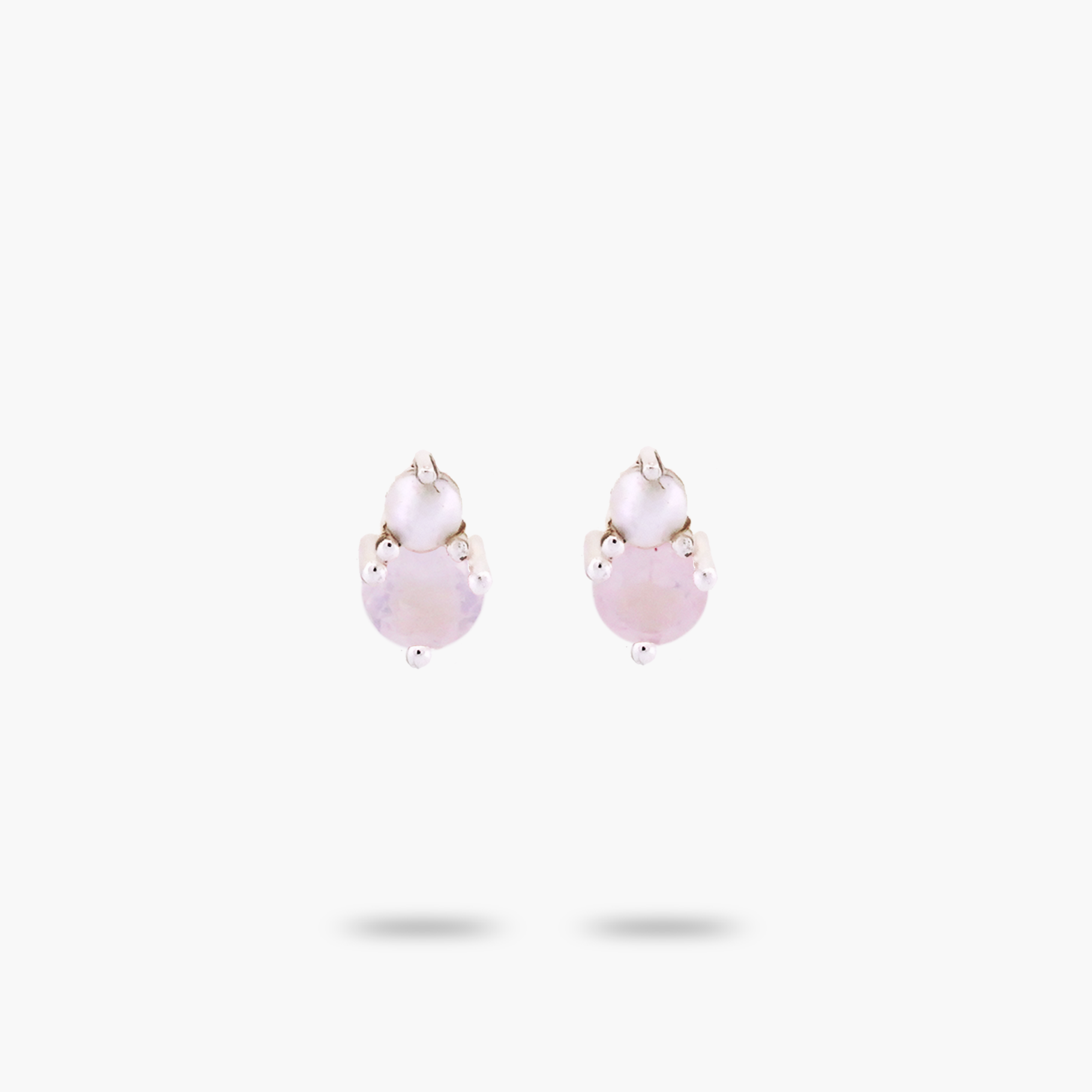 Amare Wear Petite Rose Quartz & Freshwater Pearl Stacked Stud Earrings for Women | Dainty Minimalist Jewelry | Perfect for Everyday Wear, Date Nights & Gifts