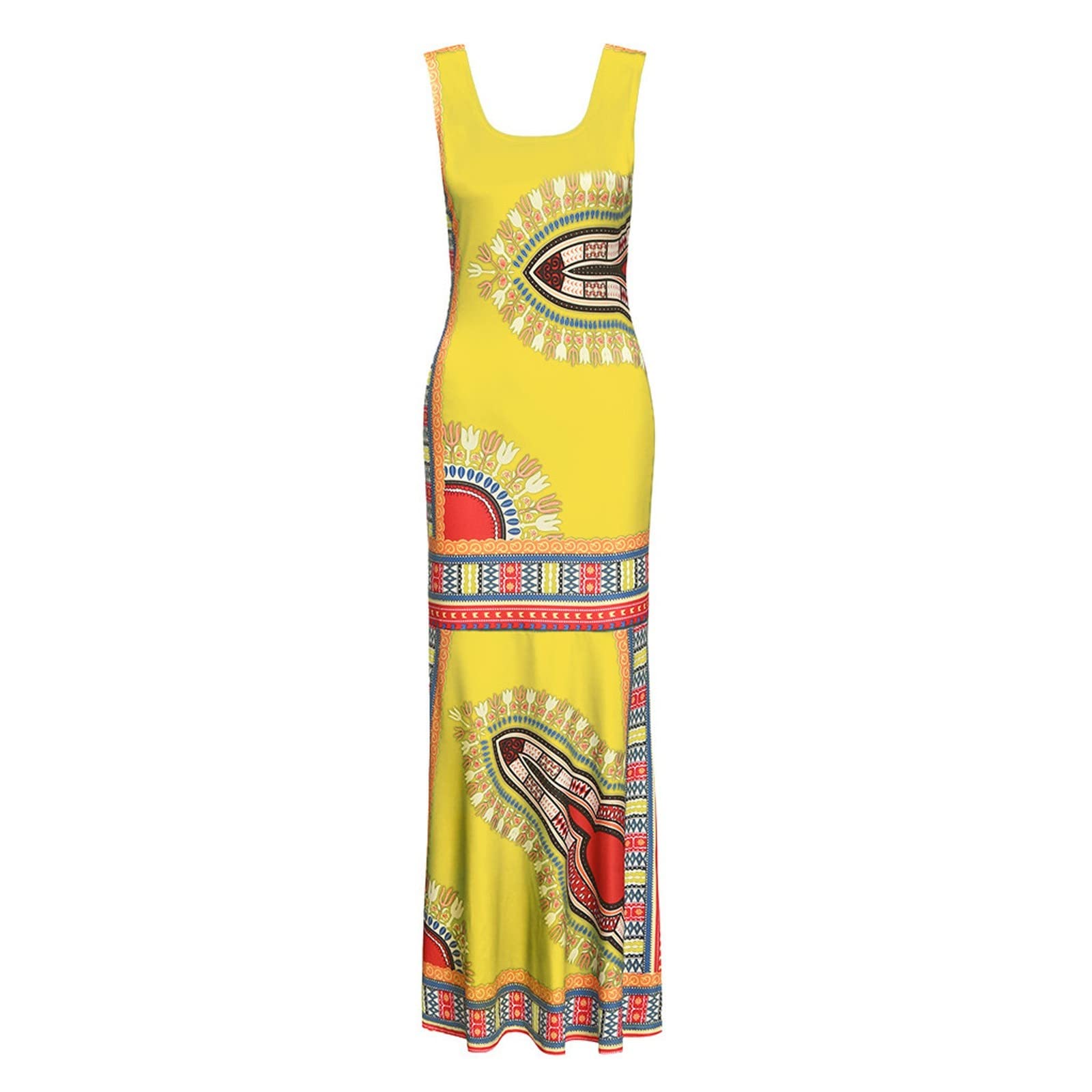 **Elegant Women's Summer Maxi Cocktail Dress - African Print Long Evening Gown with Sling Neckline | Perfect for Parties, Weddings & Date Nights**