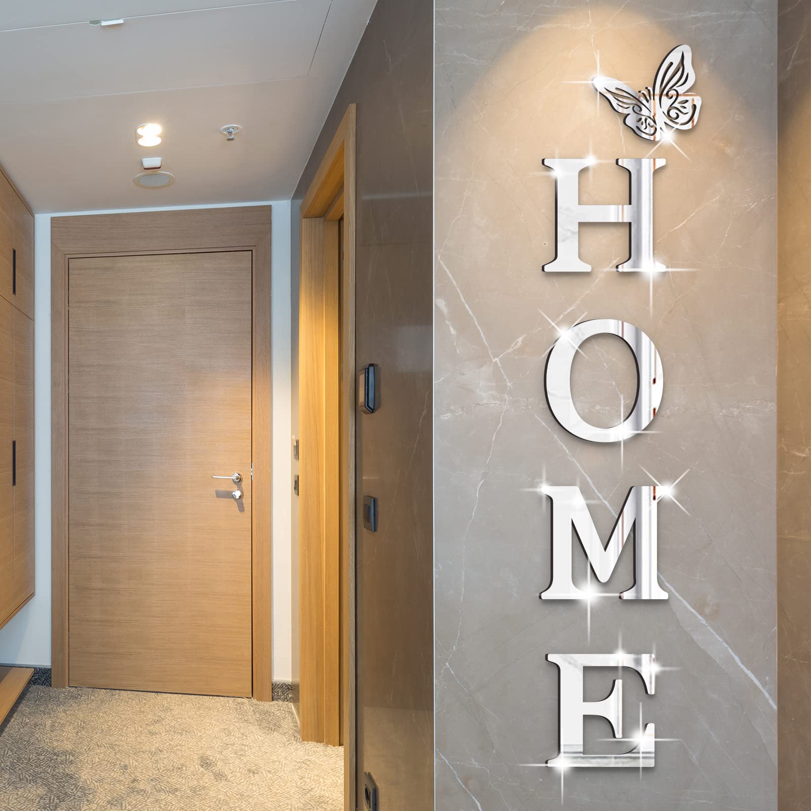 Modern Silver Wall Decor Letters & Mirror Stickers for Living Room Home Sign