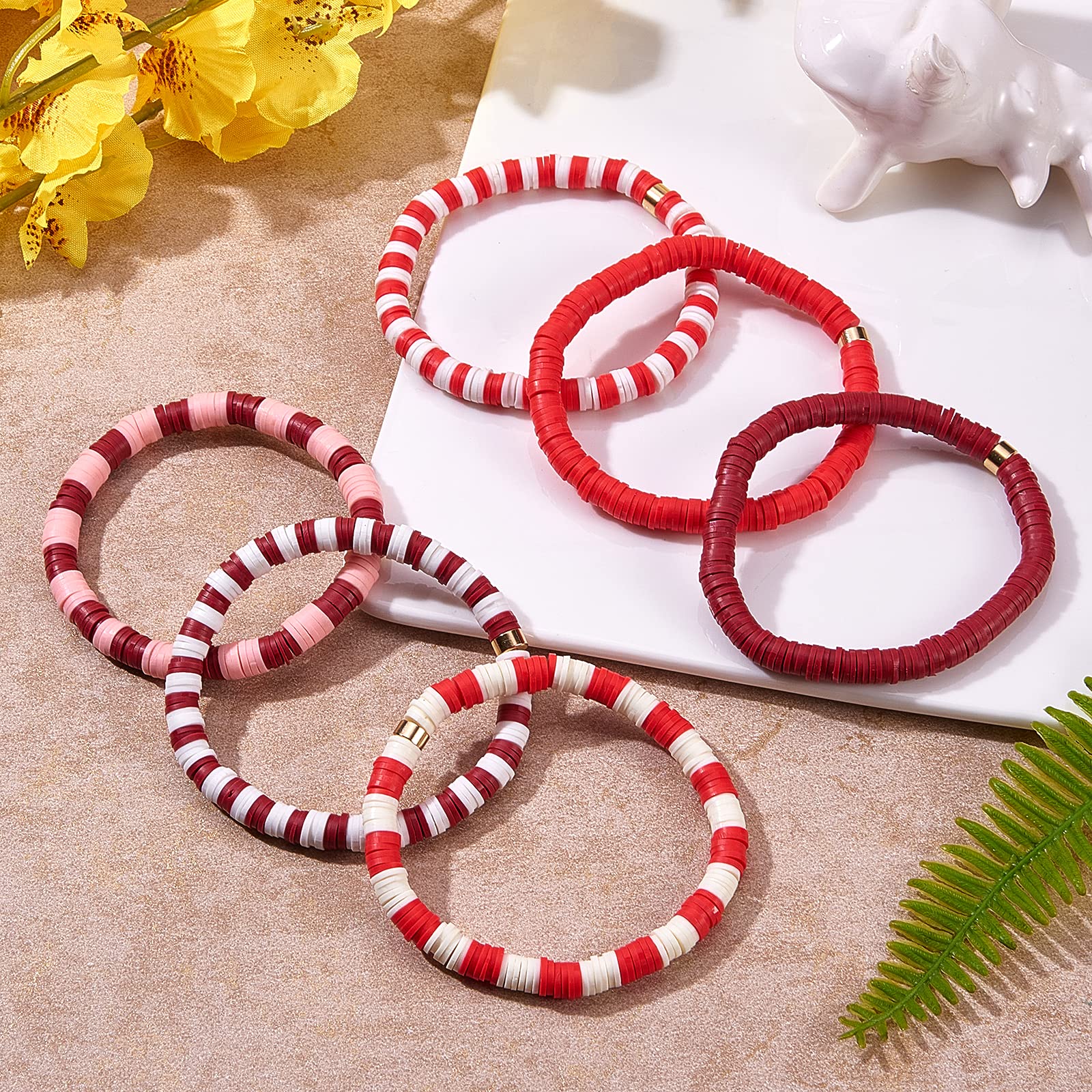 Ornaland Heishi Surfer Bracelets Set - Polymer Clay Heishi Beads Stretch Bracelets for Women - Bohemian Summer Beach Jewelry - Perfect for Surfing, Vacations & Festival Outfits