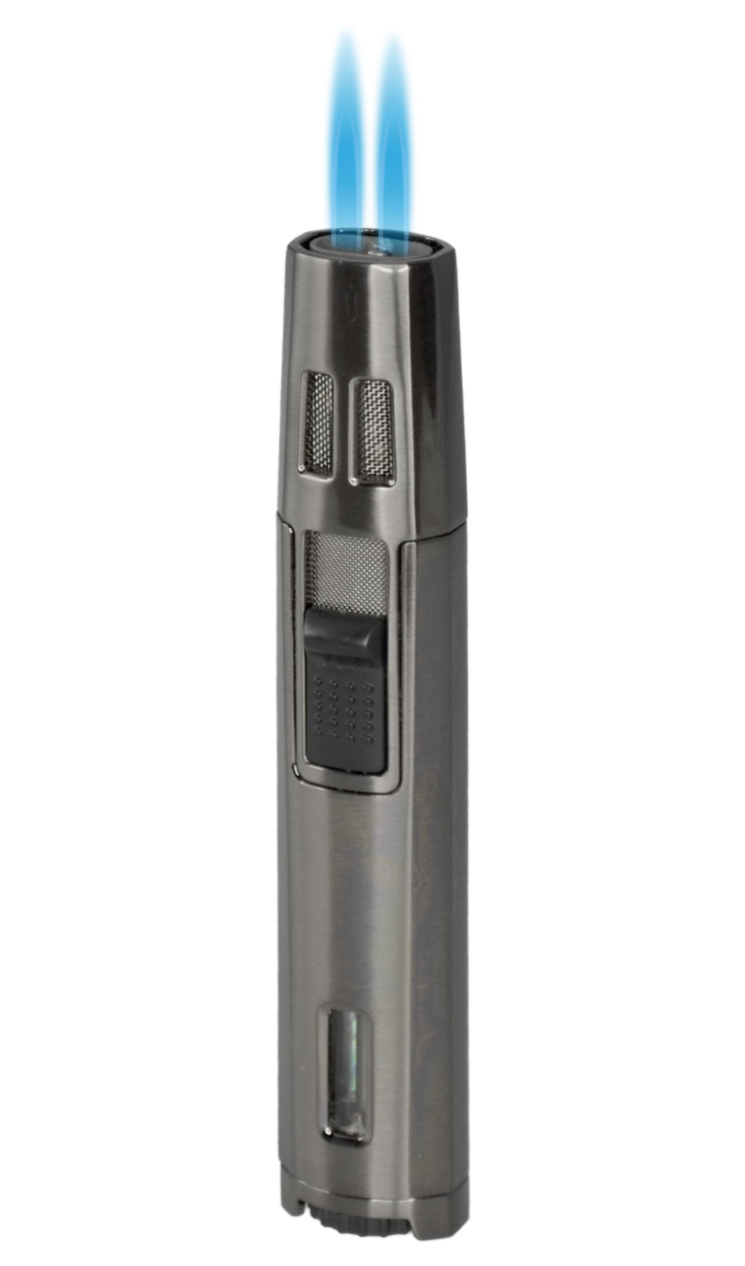 Premium DuoJet Double Torch Pen Cigar Lighter - Gunmetal Finish | Windproof Refillable Butane Lighter for Cigars, Cigarettes & Outdoor Use | Perfect for Camping, BBQ & Travel Accessories