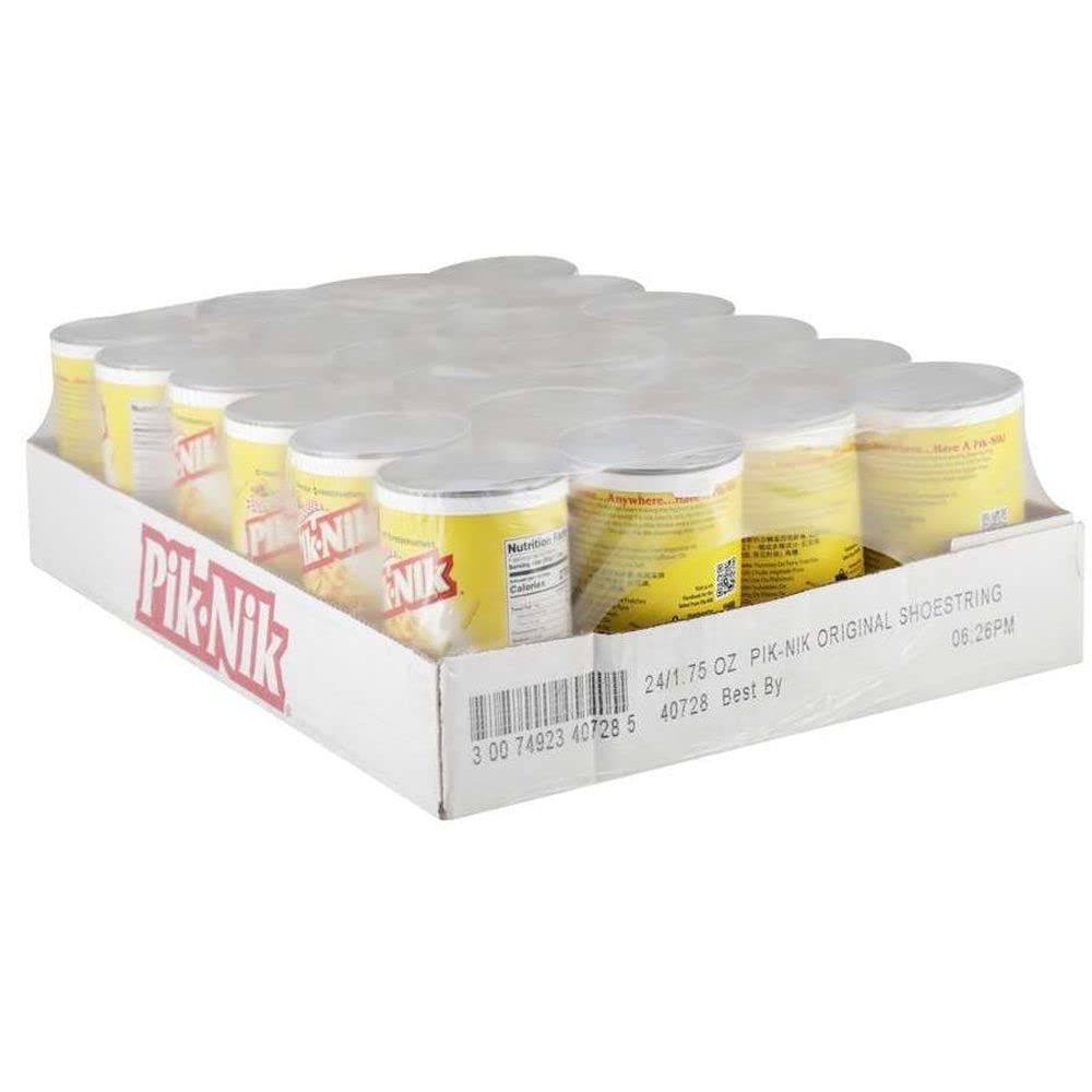 Pik Nik Original Shoestring Potatoes - Crispy Thin Cut Potato Snacks, 1.75oz Tray (24-Pack Case) | Perfect for Parties, Picnics & On-the-Go Snacking