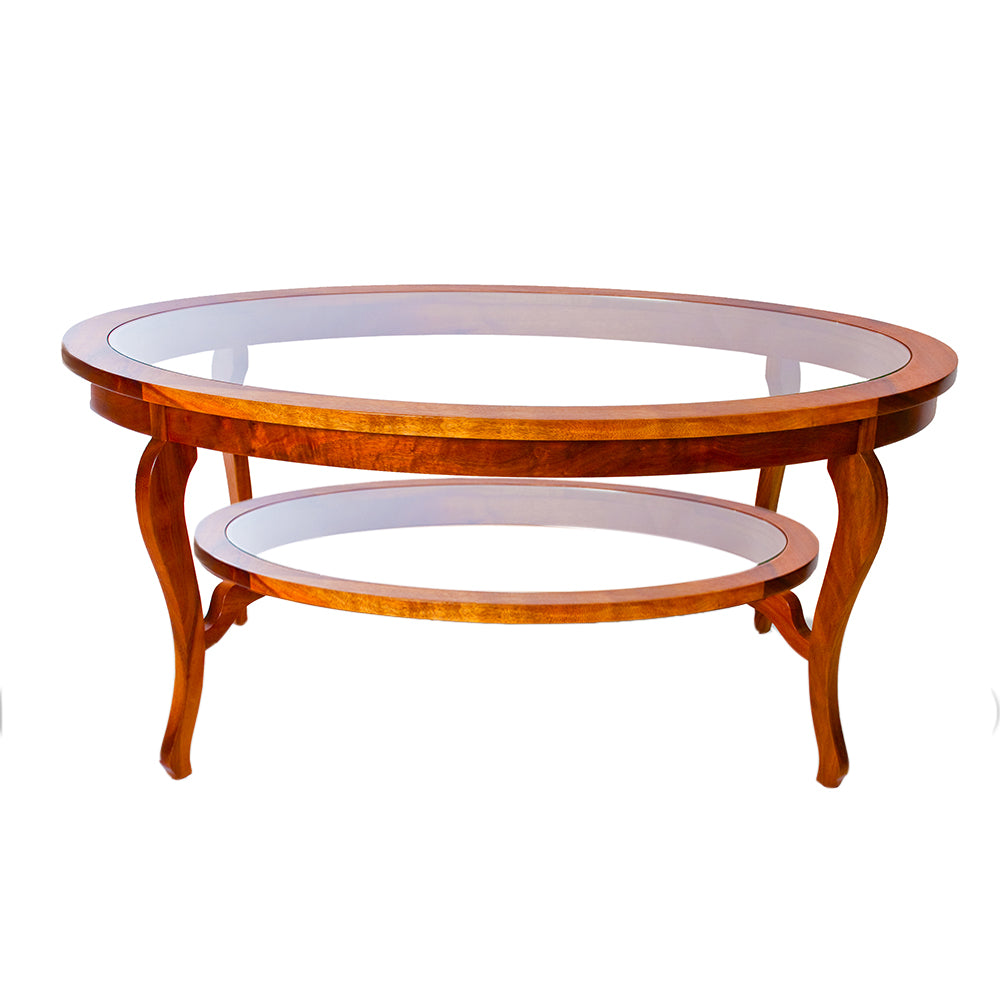Modern Oval Coffee Table with Tempered Glass Top & Sturdy Corbel Glass Shelf - Perfect for Living Room, Lounge, or Office Decor
