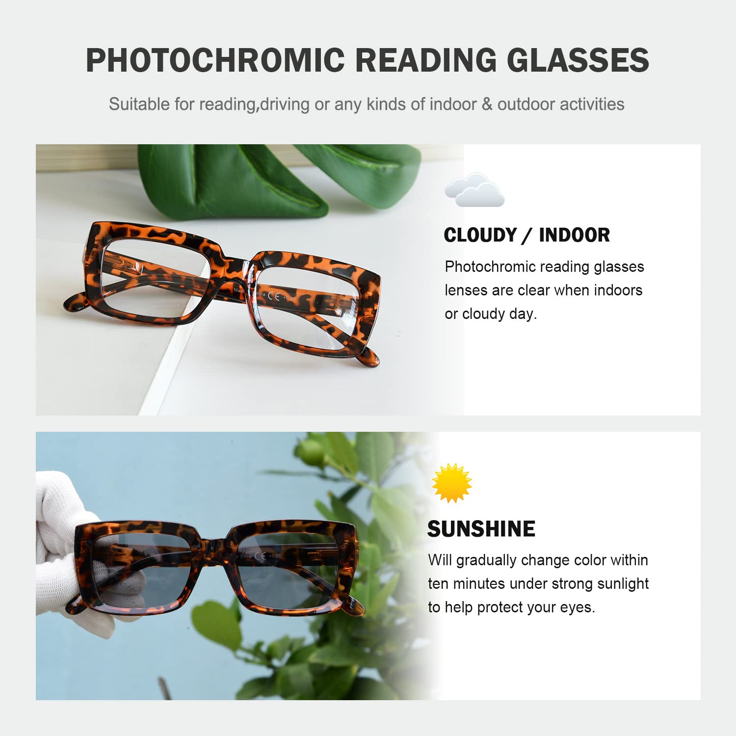 Photochromic Reading Glasses for Women - Light Adjusting Transition Lenses - Perfect for Indoor/Outdoor Reading, Driving & Computer Use