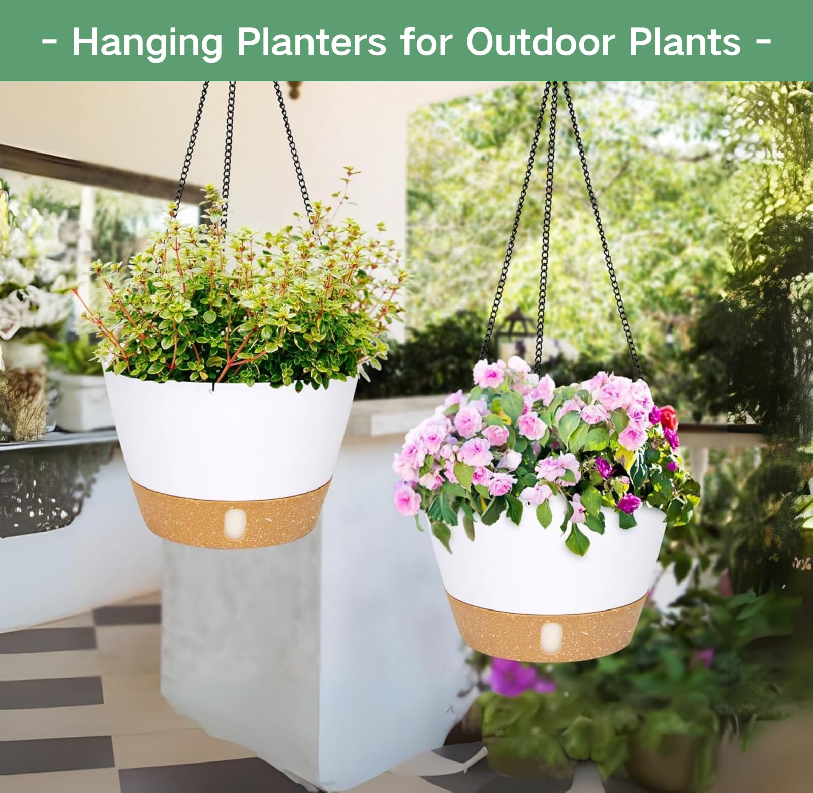 10 Inch Hanging Planters for Indoor Plants - 2 Pack Self Watering Flower Pots with Drainage Holes & Removable Tray - Outdoor Hanging Baskets for Balcony, Patio, Garden Decor - Perfect for Pothos, Ferns, Spider Plants