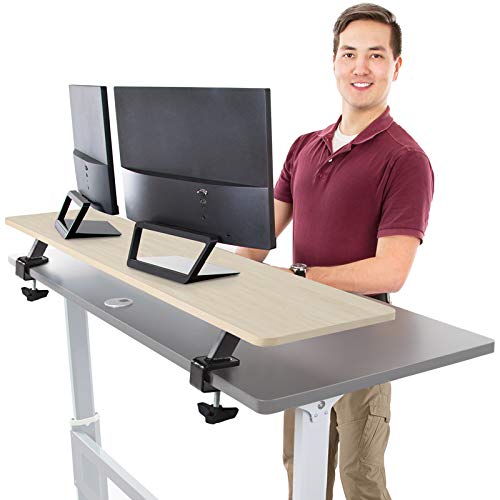 Stand Steady 55 Inch Clamp-On Desk Shelf - Large Monitor Riser for 3 Screens with Extra Storage Space | Ergonomic Computer Monitor Stand with Secure Clamp Base (No Screws Needed) - Perfect for Home Office, Gaming Setup & Workspace Organization (Maple, 55 Inch)