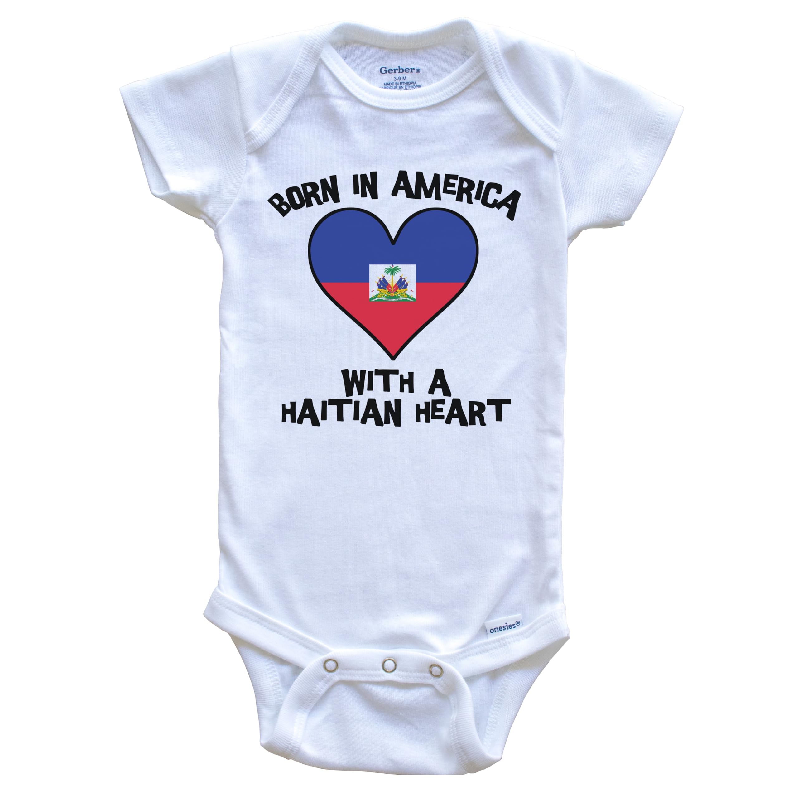 Born in America with A Haitian Heart One Piece Baby Bodysuit - Haiti Flag Design for Newborns & Infants | Perfect for Cultural Celebrations, Family Photos & Everyday Wear