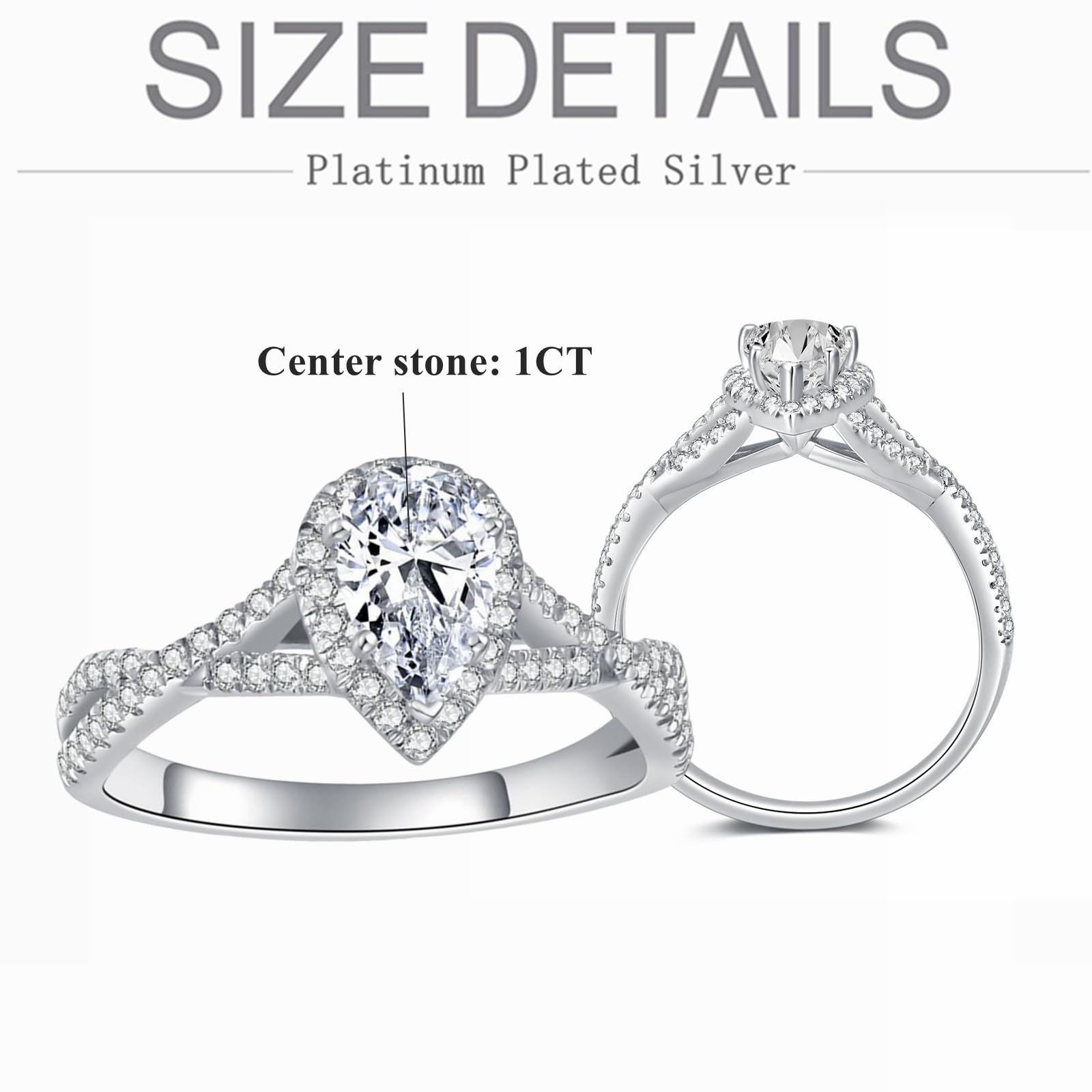 1.5 Carat Pear Shaped Moissanite Engagement Ring for Women - Platinum Plated Silver Wedding Promise Ring - Perfect for Proposals, Anniversaries & Special Occasions