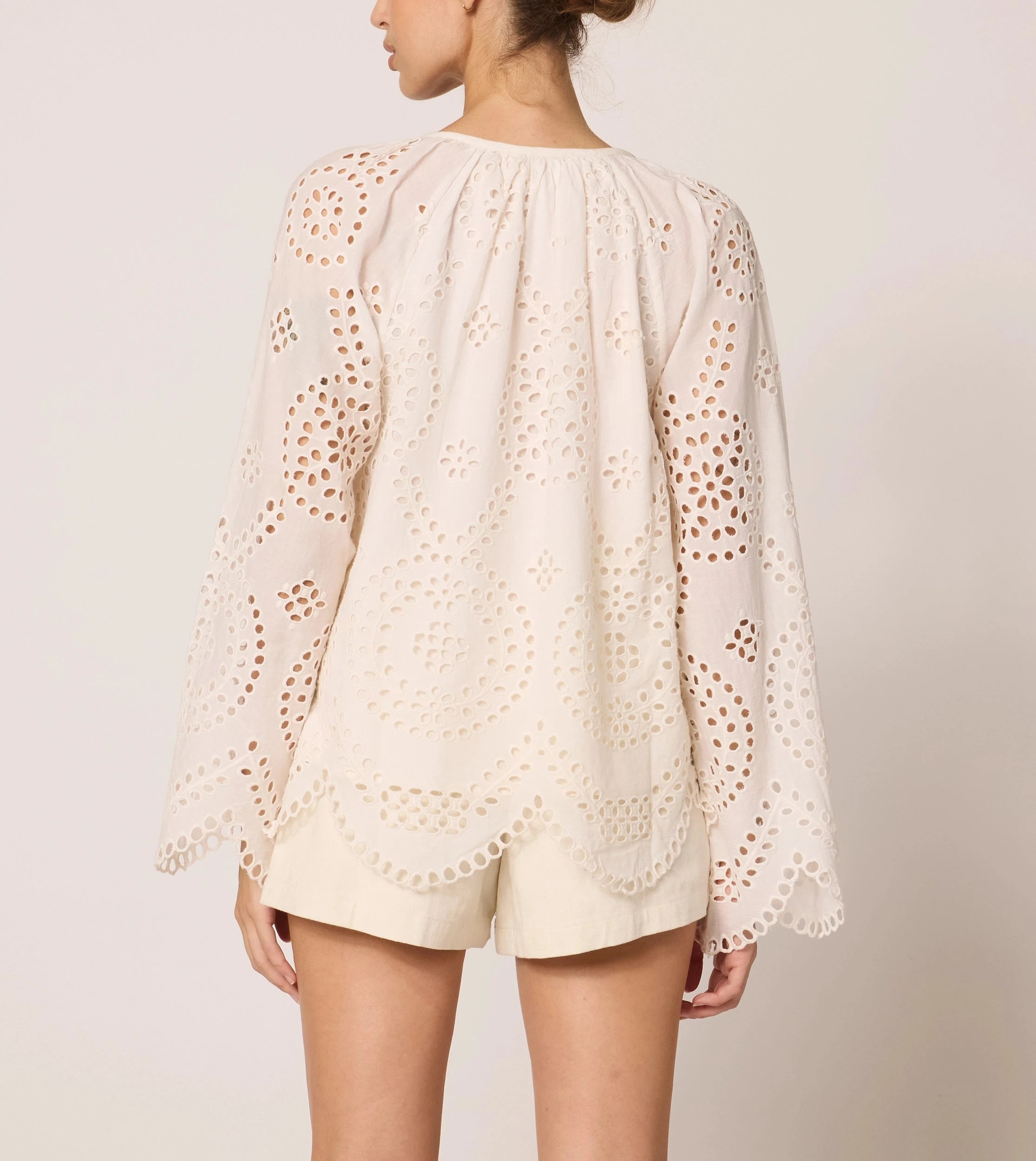 Citlali Blouse - Ivory Eyelet Lace Top for Women | Elegant Feminine Summer Blouse | Perfect for Beach Vacations, Date Nights & Office Wear