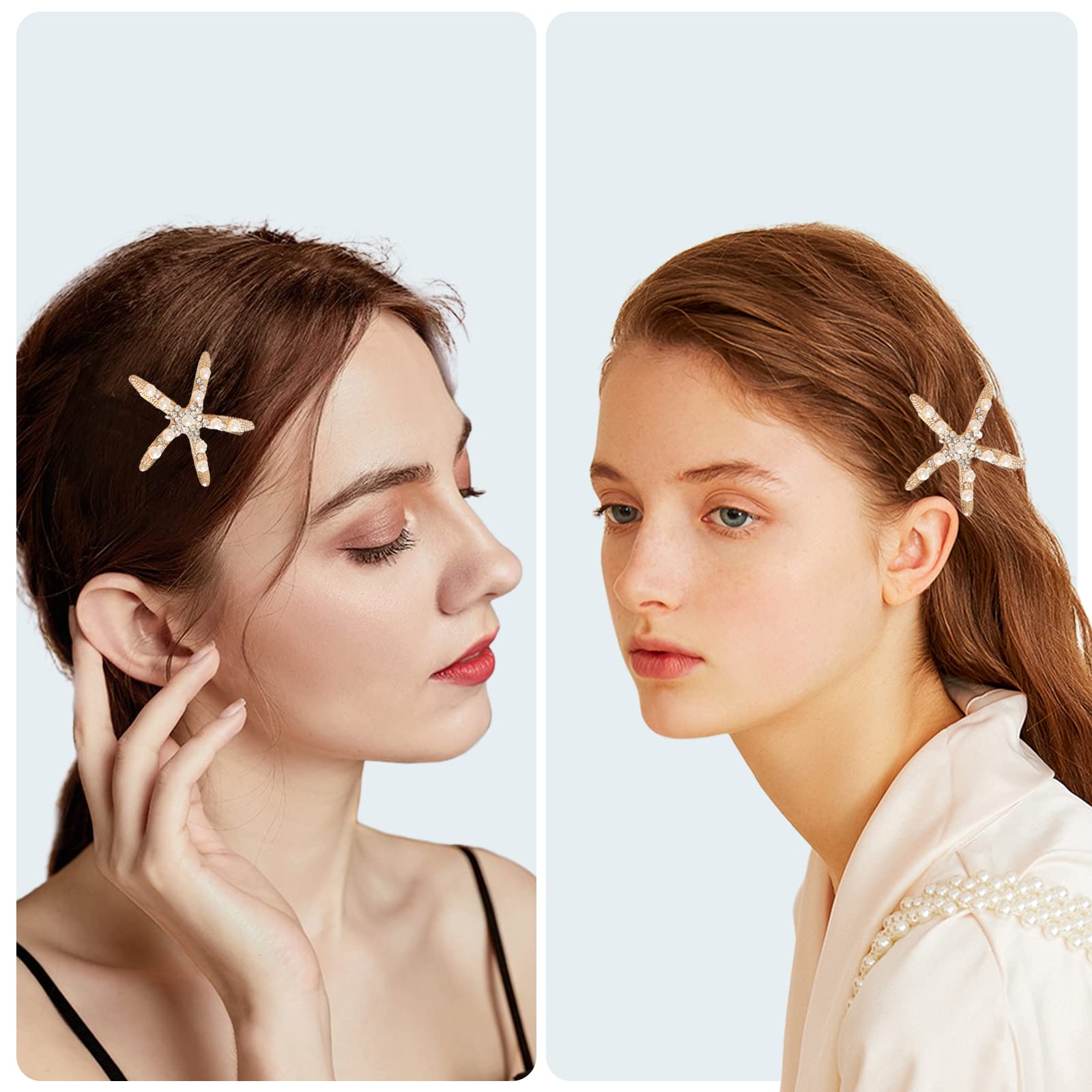 5 PCS Starfish Hair Clips with Pearl Rhinestones - Non-Slip Hair Barrettes for Women, Girls & Brides - Perfect for Weddings, Beach Parties & Everyday Styling
