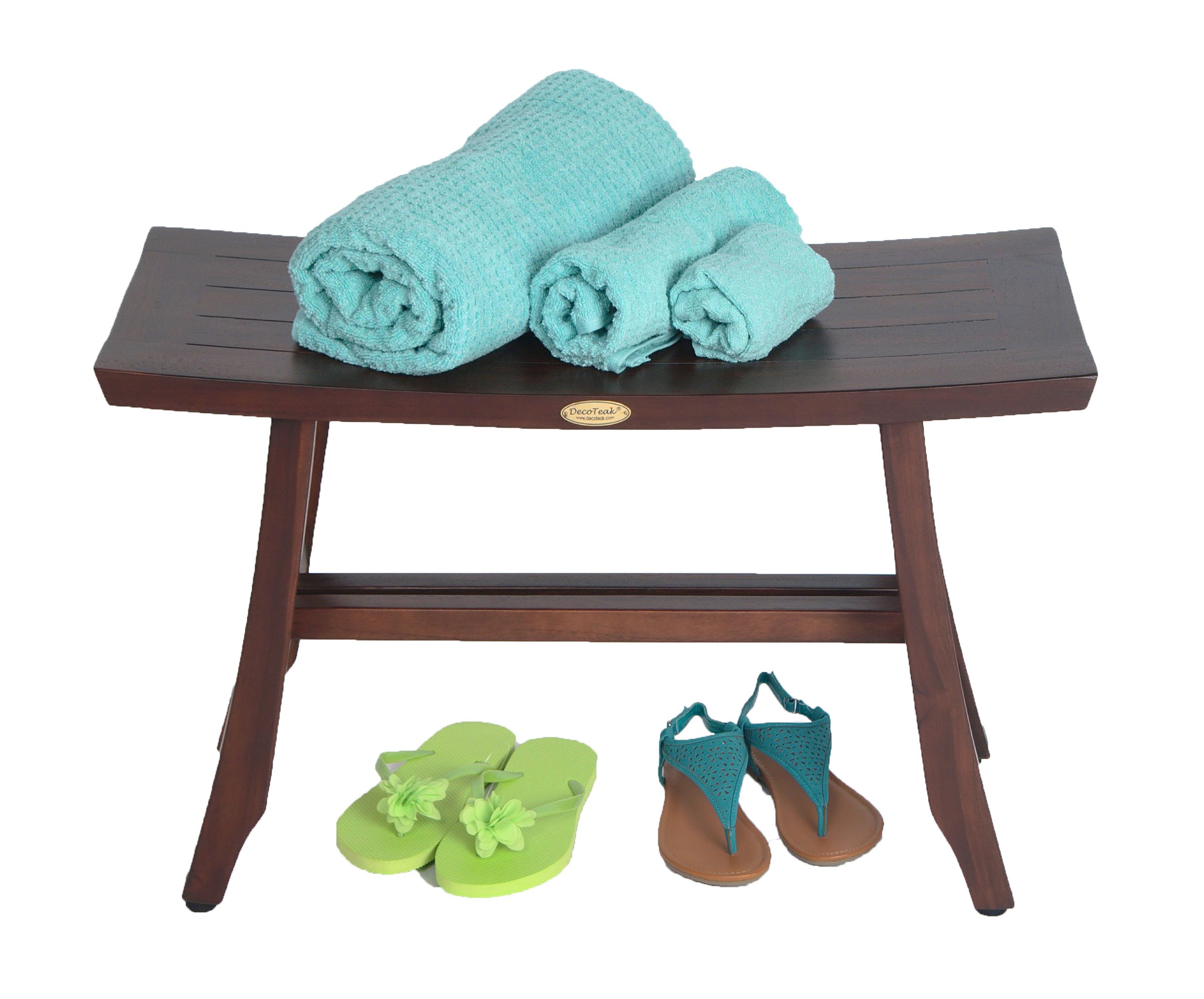 Waterproof Teak Shower Bench - 24 Inch Brown Stool for Bathroom Safety & Storage