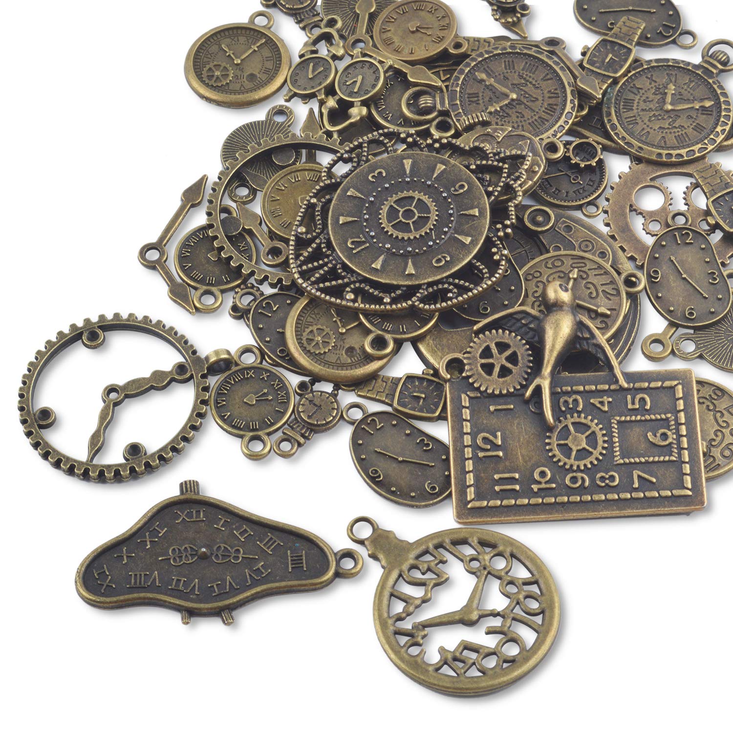 Steampunk Clock Face Charm Pendant - 100g Multi-Style Watch Dial & Gear Charms for DIY Jewelry Making - Perfect for Necklaces, Bracelets, and Craft Projects