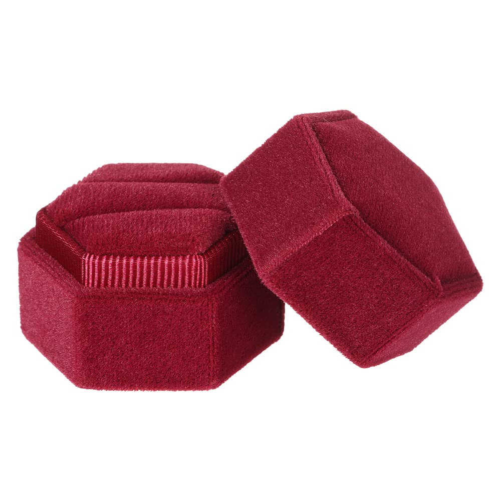 Luxury Velvet Jewelry Box for Earrings & Rings - Hexagon Wedding Jewelry Storage Case with Soft Lining - Perfect for Bridal Jewelry Display, Gift Giving & Home Organization (Red)