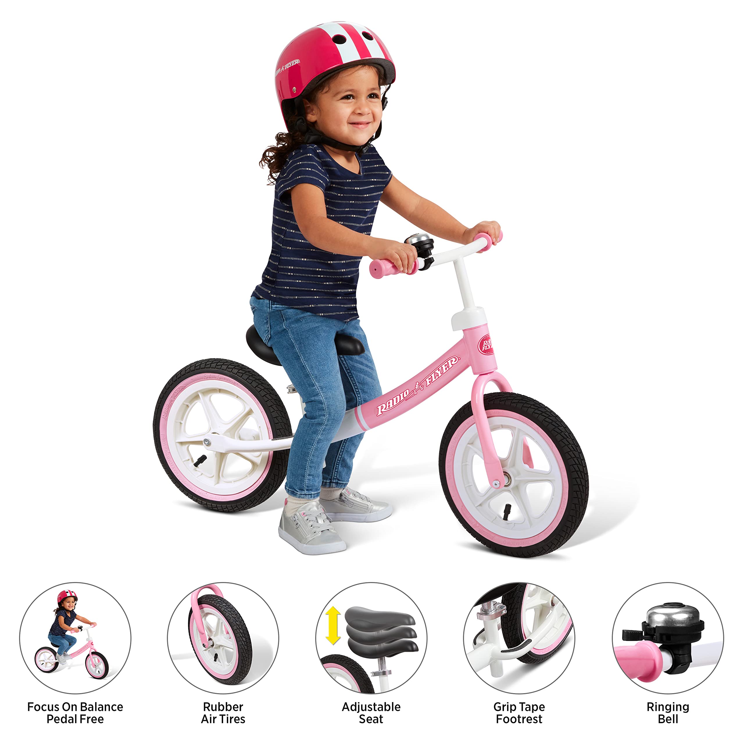 Radio Flyer Air Ride Balance Bike for Toddlers Ages 1.5-5 Years | Pink & White Training Bike with Air Tires | Amazon Exclusive | Perfect for Learning to Ride & Outdoor Play