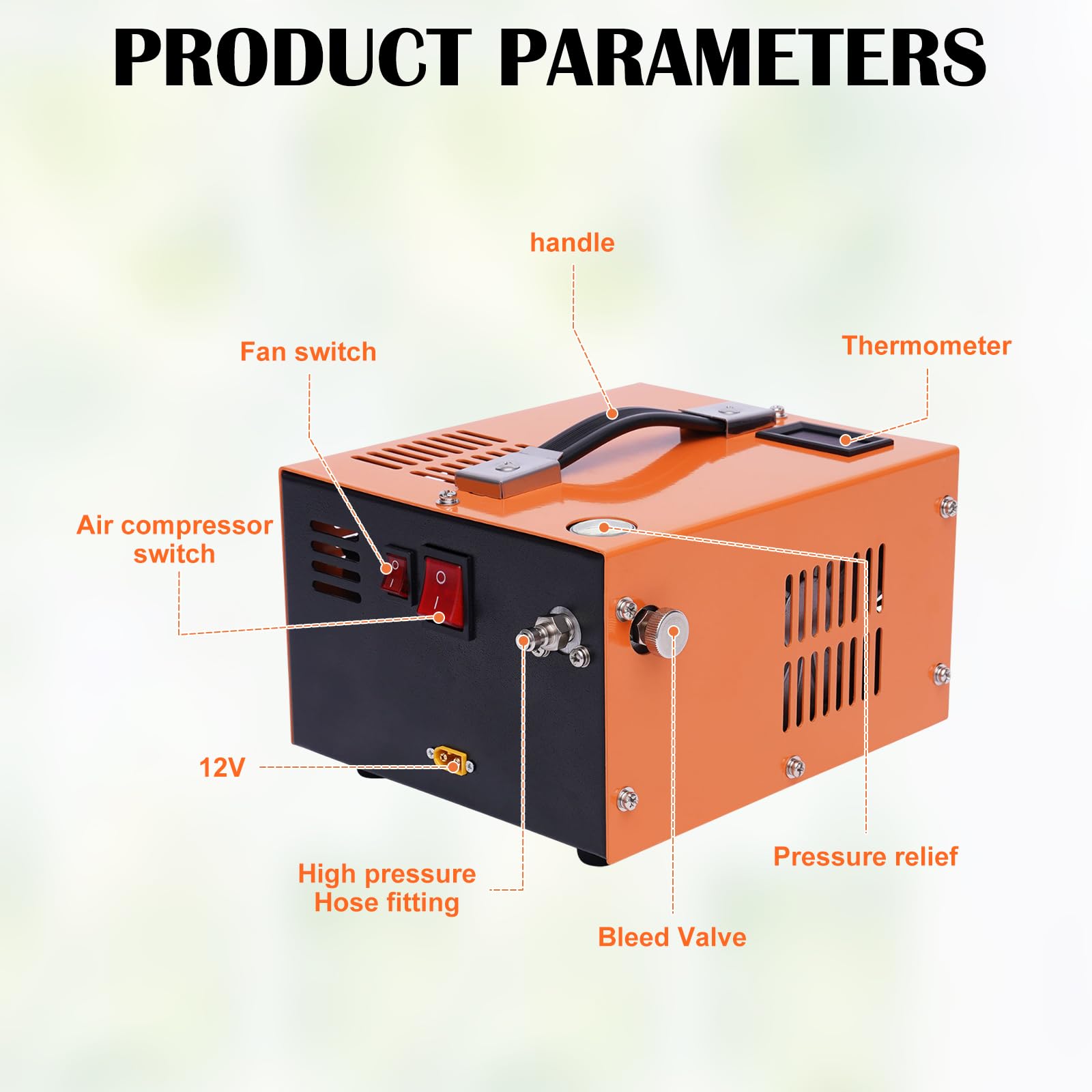 High Pressure PCP Air Compressor 30MPA 4500PSI Electric Airgun Pump with Built-in Transformer & Fan Cooling - 110V Portable Air Compressor for Hunting, Paintball & Airsoft (Orange)