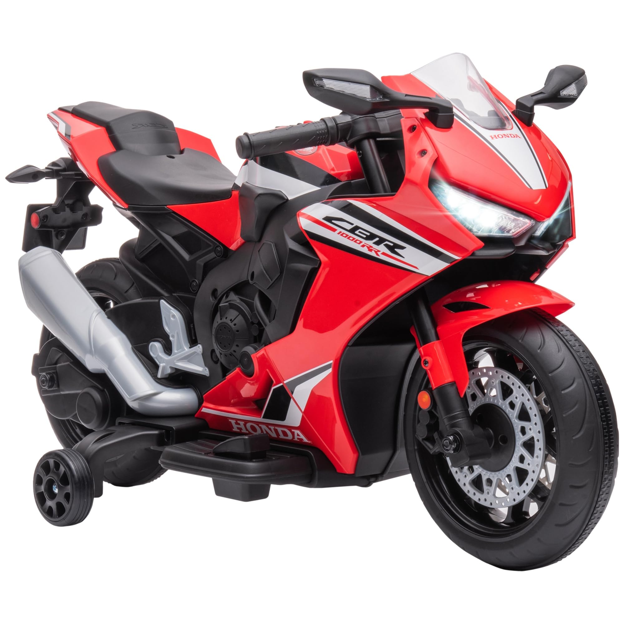 HOMCOM Licensed Honda-Style Electric Motorcycle for Kids 3-5 Years | 6V Battery-Powered Ride-On Toy with Headlight, Horn, Music & Removable Training Wheels | 30kg Weight Capacity 90x44x52cm | Red | Perfect for Birthday Gifts, Outdoor Play & Early Riding Skills Development