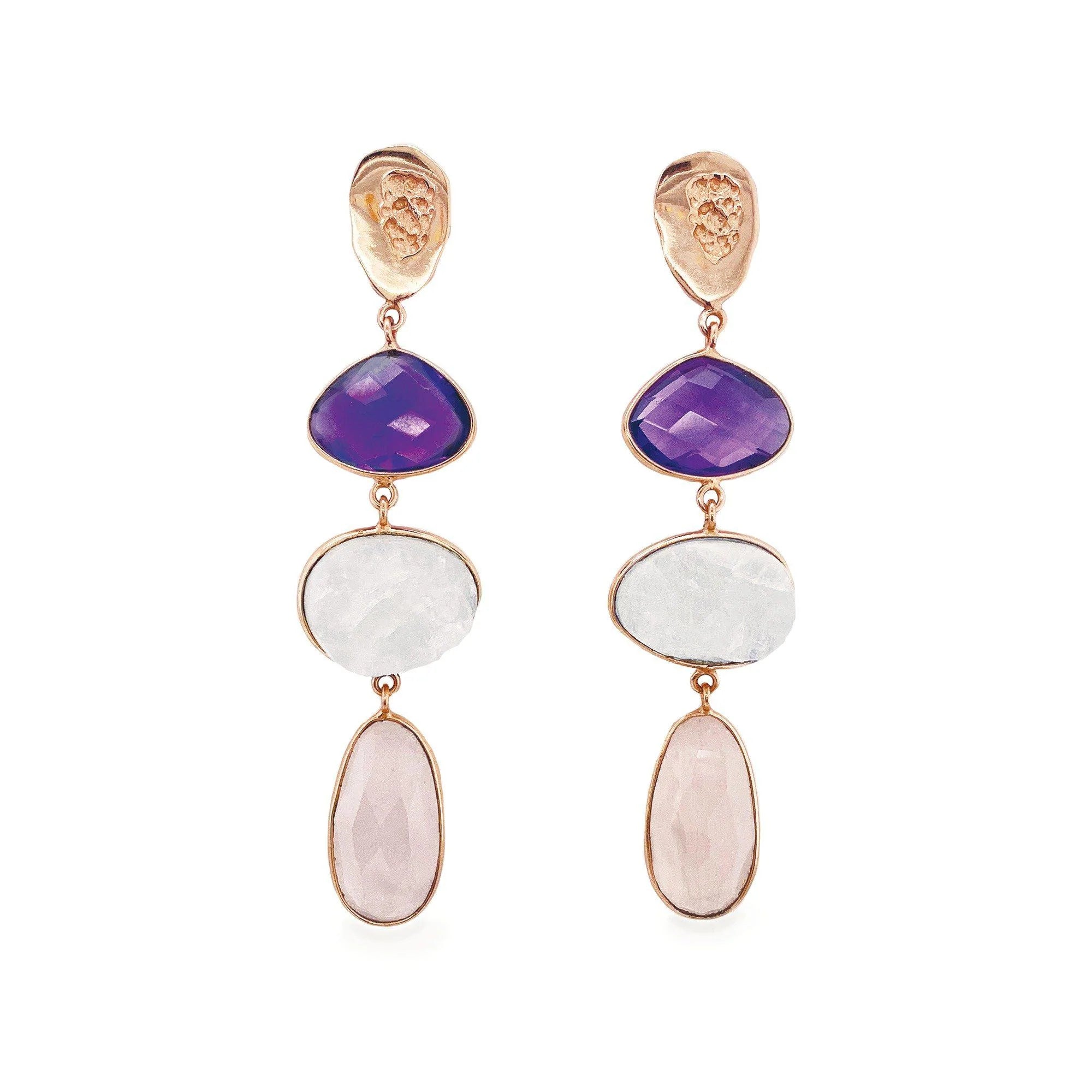 Natural Amethyst Moonstone Rose Quartz Gemstone Earrings for Women | Healing Crystal Jewelry | Perfect for Meditation, Yoga & Spiritual Gifts