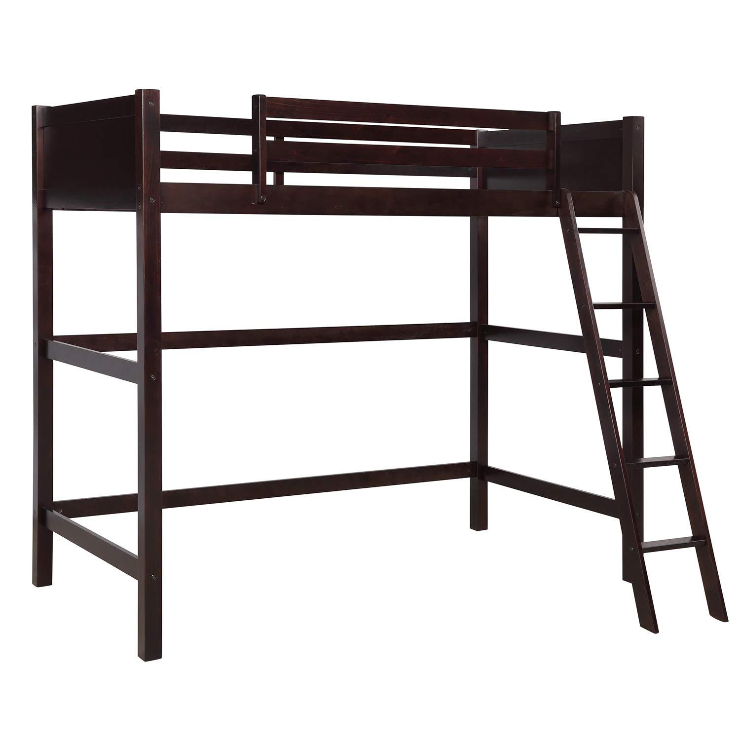 **Solid Wood Twin Loft Bed Frame - Panel Style Wooden Loft Bed with Ladder in Espresso - Perfect for Kids' Bedrooms, Dorm Rooms & Small Spaces**