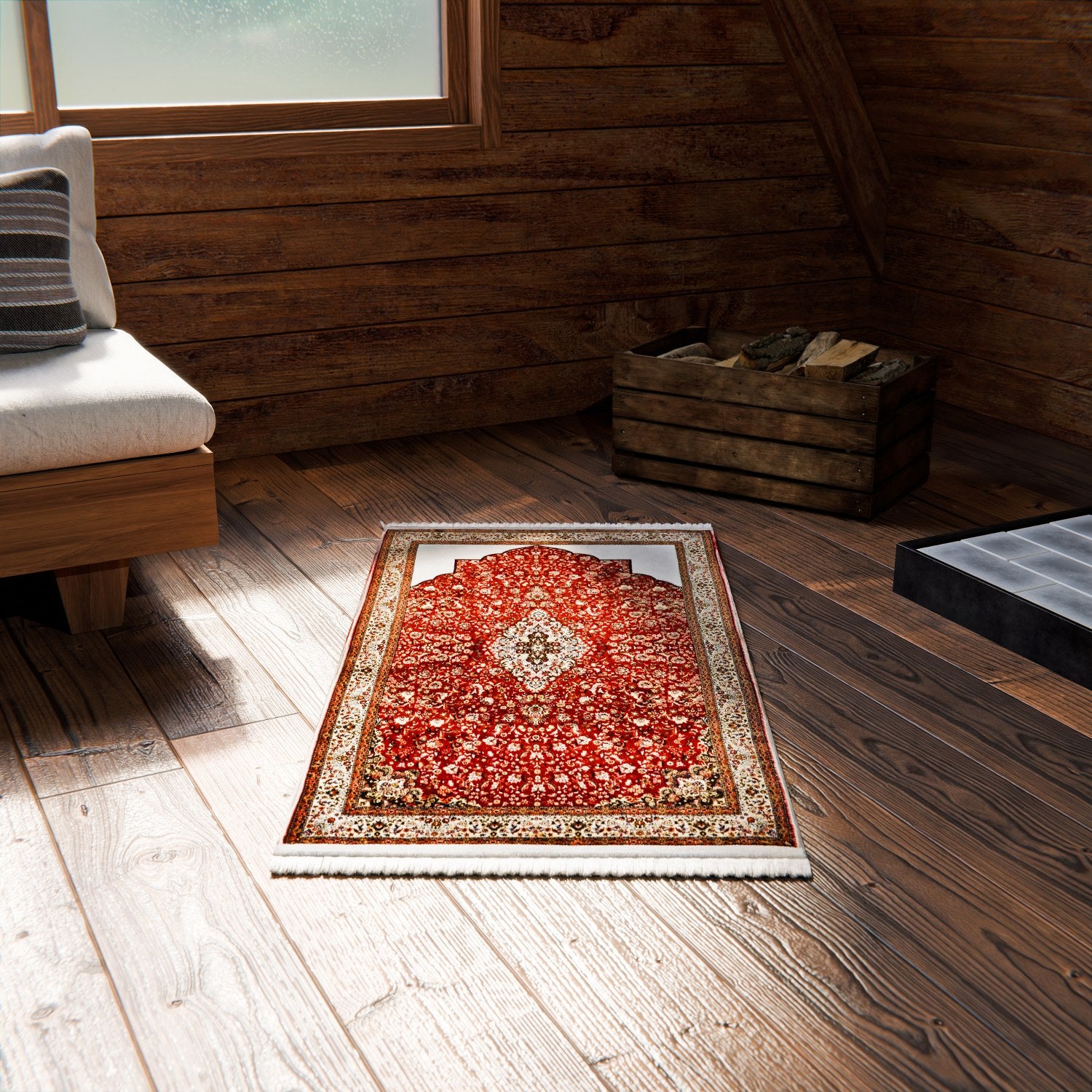 Premium Muslim Prayer Rug with Deep Red Floral Designs - Soft & Durable Islamic Prayer Mat for Home, Mosque & Travel Use