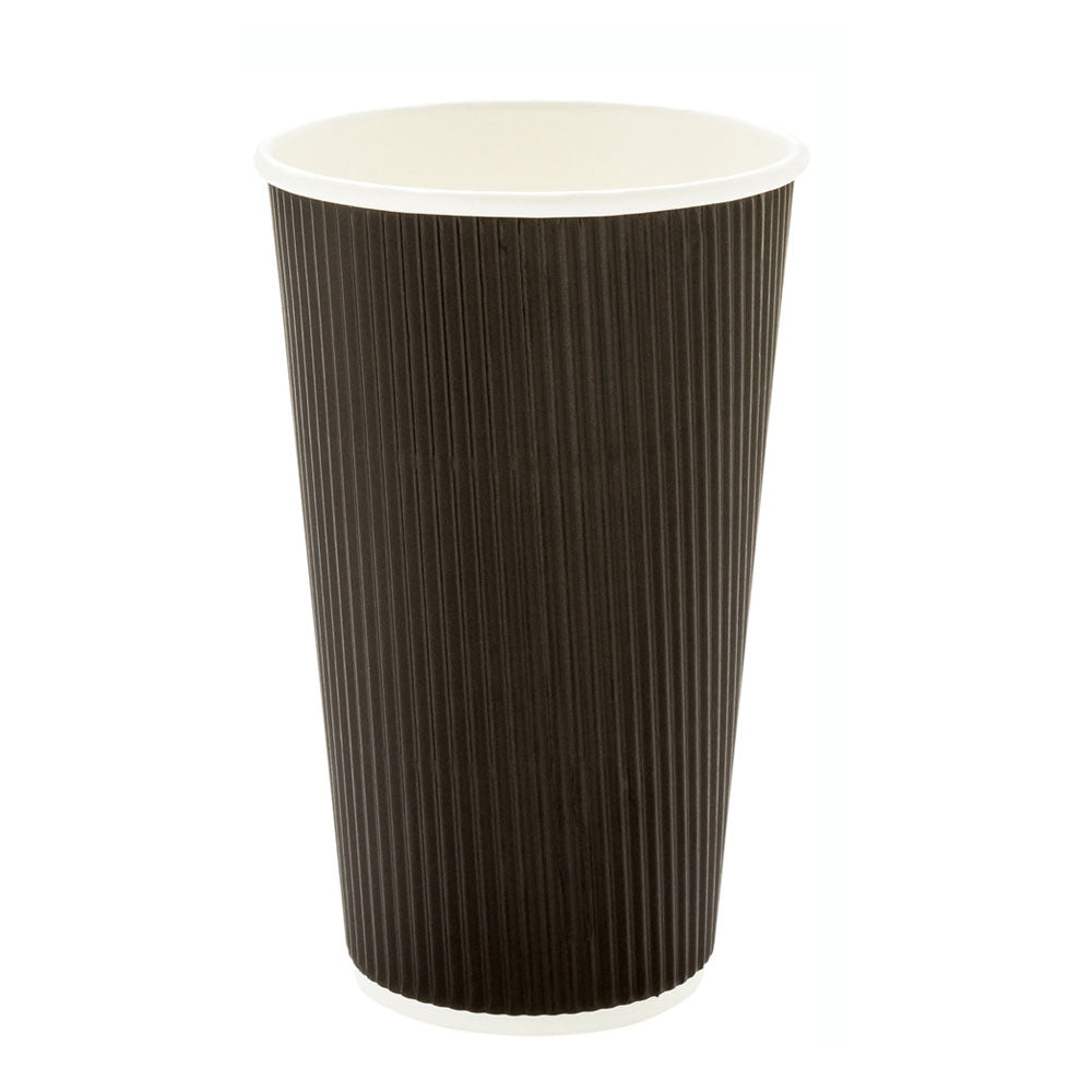 16 oz Black Paper Coffee Cups with Ripple Wall - 3.5