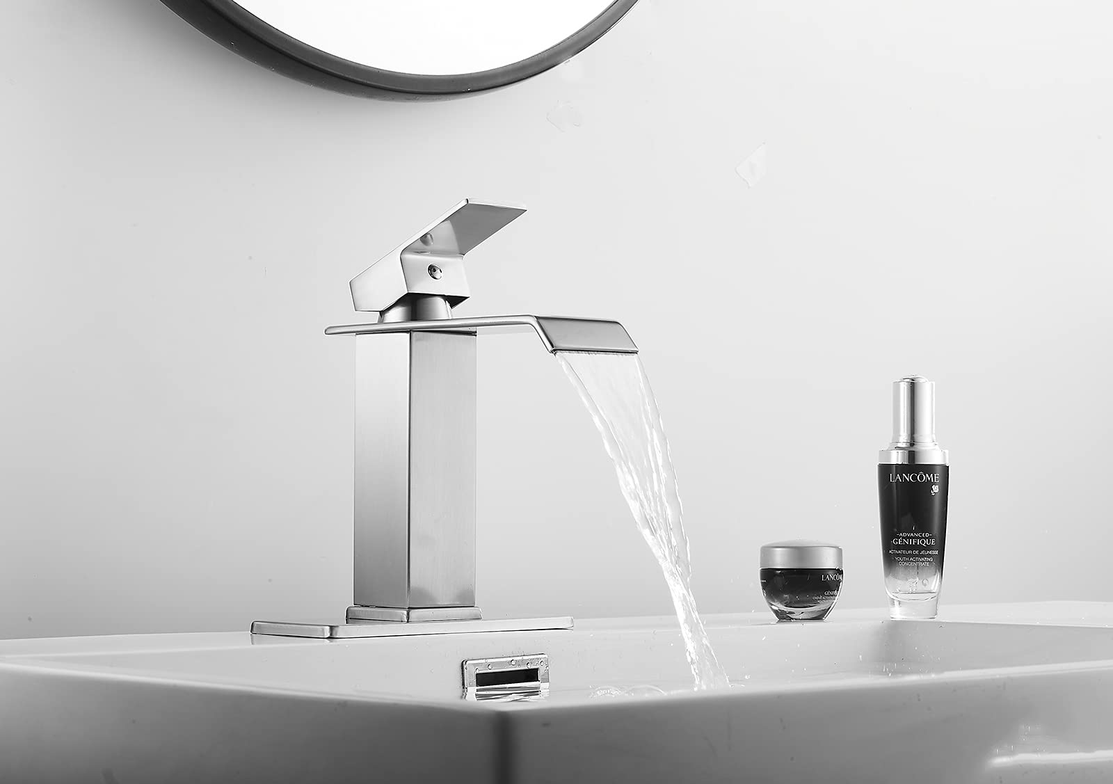 Brushed Nickel Single Handle Waterfall Bathroom Faucet - Perfect for Vanity Sinks & Commercial Lavatories