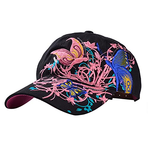 Women's Embroidered Flower Butterfly Baseball Cap - Adjustable Flat Brim Trucker Hat for Summer, Outdoor, Fashion & Casual Wear