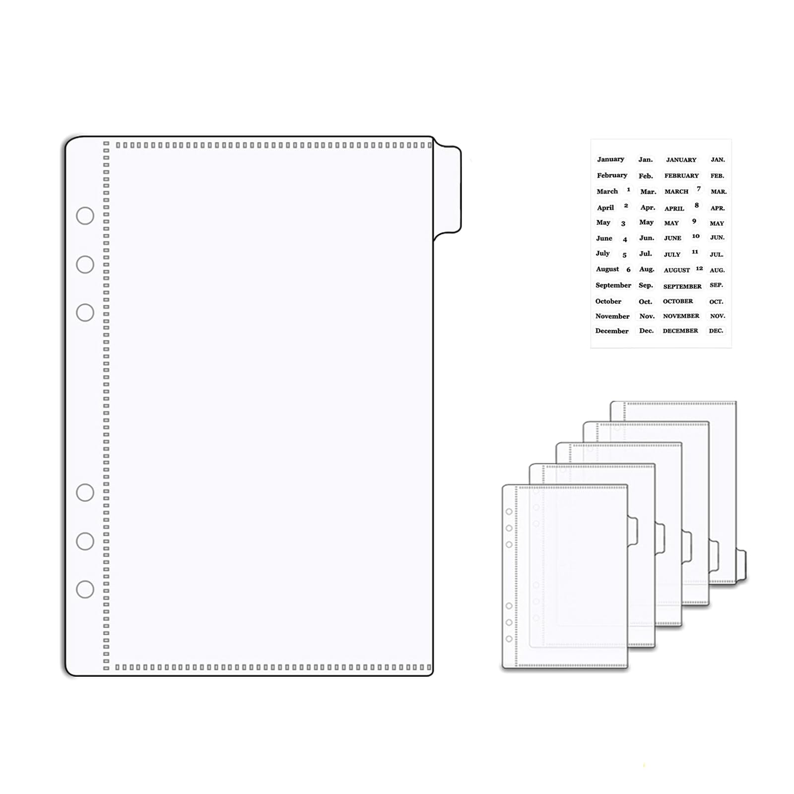 NatSumeBasics A5 Binder Pockets Dividers - 6 Tabbed Cash Stuffing Envelopes, Clear A5 Budget Binder Inserts & Label Stickers for Organizer Accessories - Perfect for Budget Planning, Cash Envelope System, and Home Office Organization (A5 Size)