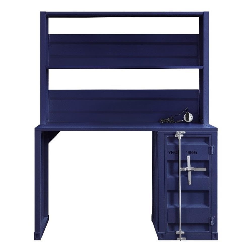 Acme Cargo Blue Metal Frame Desk with Hutch & Storage Base - Home Office Furniture for Small Spaces & Workstations