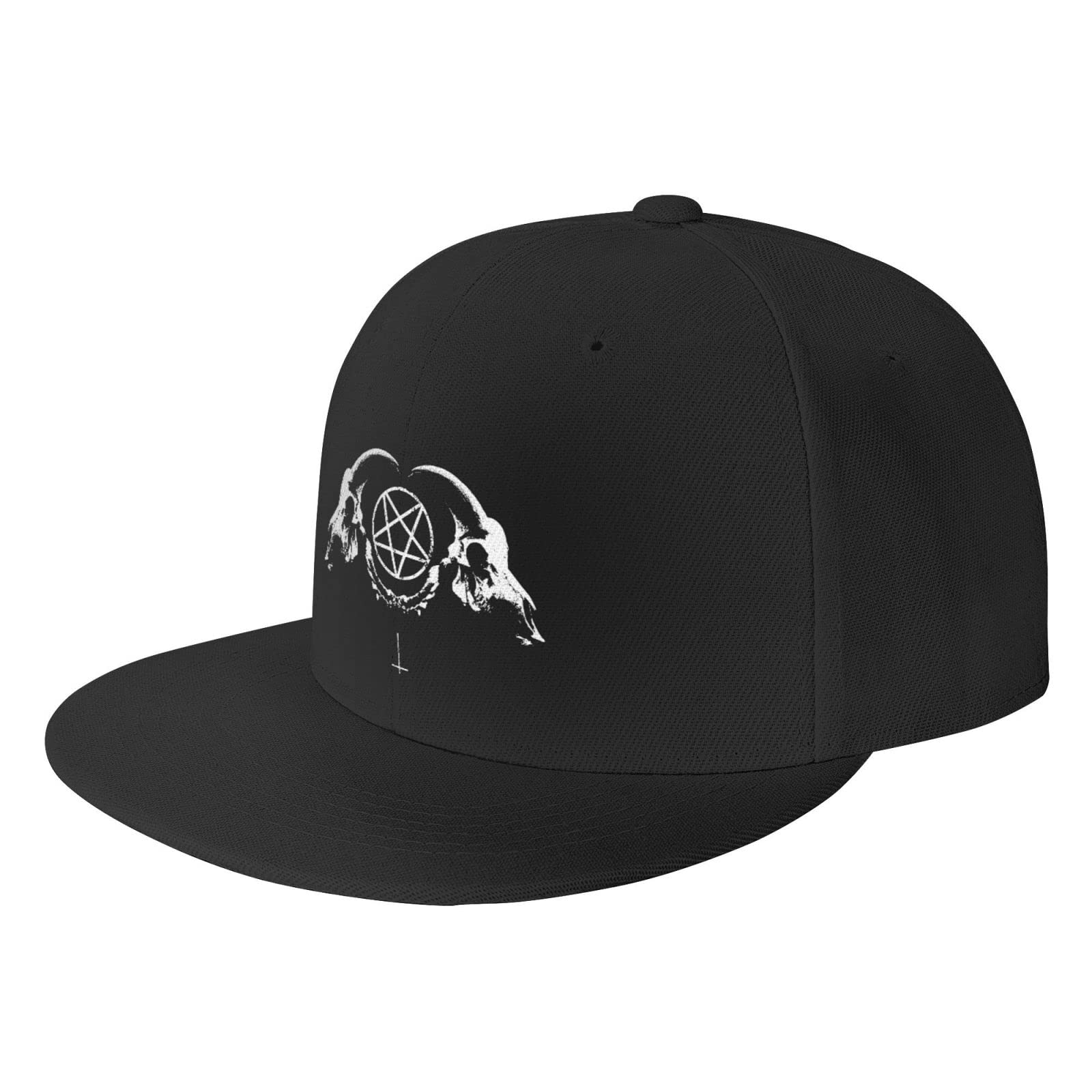 Gothic Occult Satanic Pentagram Skull Flat Brim Baseball Cap for Men & Women - Hip Hop Streetwear Hat for Halloween, Metal Concerts, and Gothic Fashion