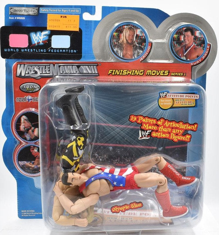 2000 WWF Jakks Pacific Finishing Moves Series 1 Olympic Slam Action Figure - Kurt Angle & Chris Jericho Wrestling Collectible for WWE Fans | Perfect for Display, Play, and Memorabilia Collection