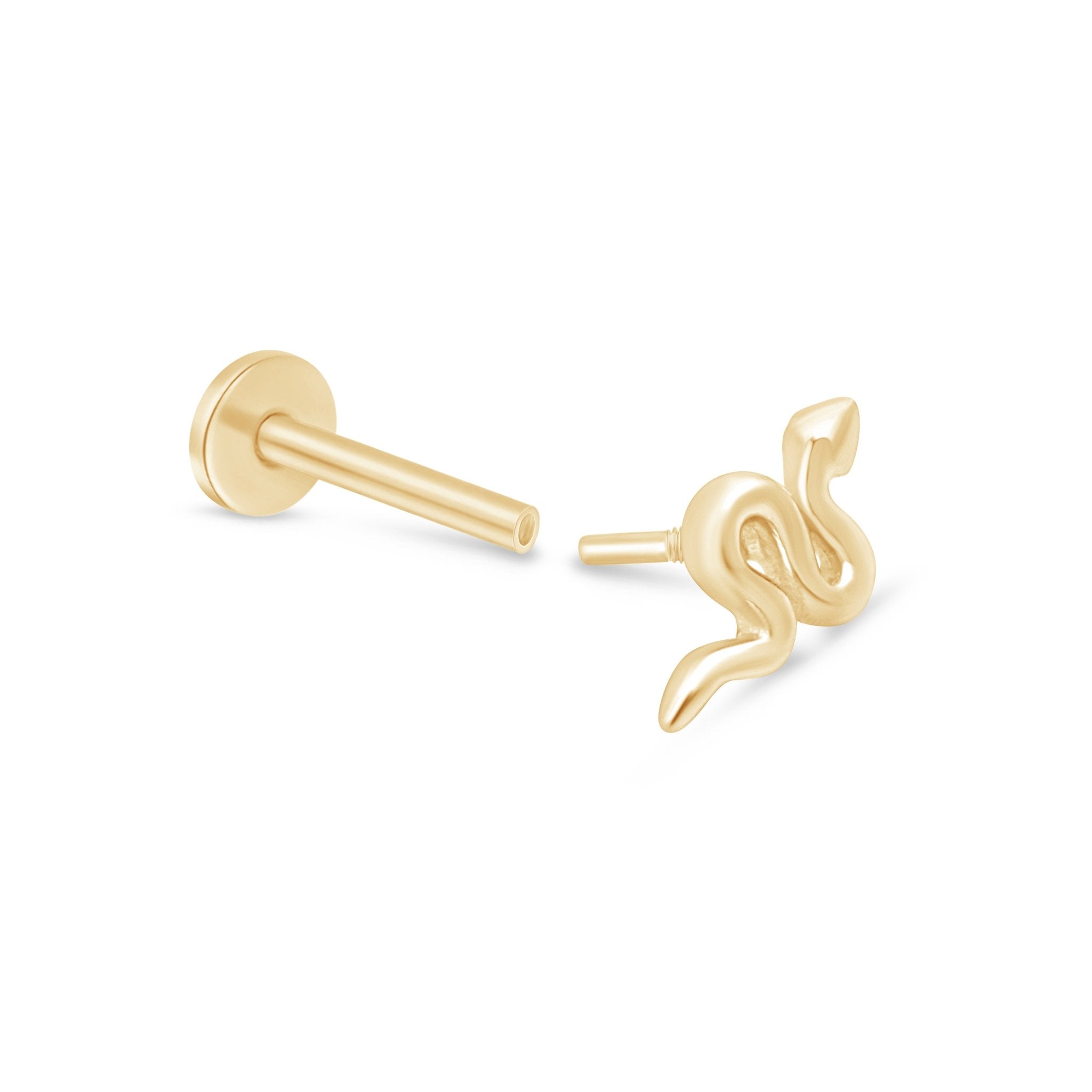 14K Yellow Gold Snake Flat Back Stud Earrings - Hypoallergenic Dainty Jewelry for Women, Perfect for Everyday Wear & Gifting