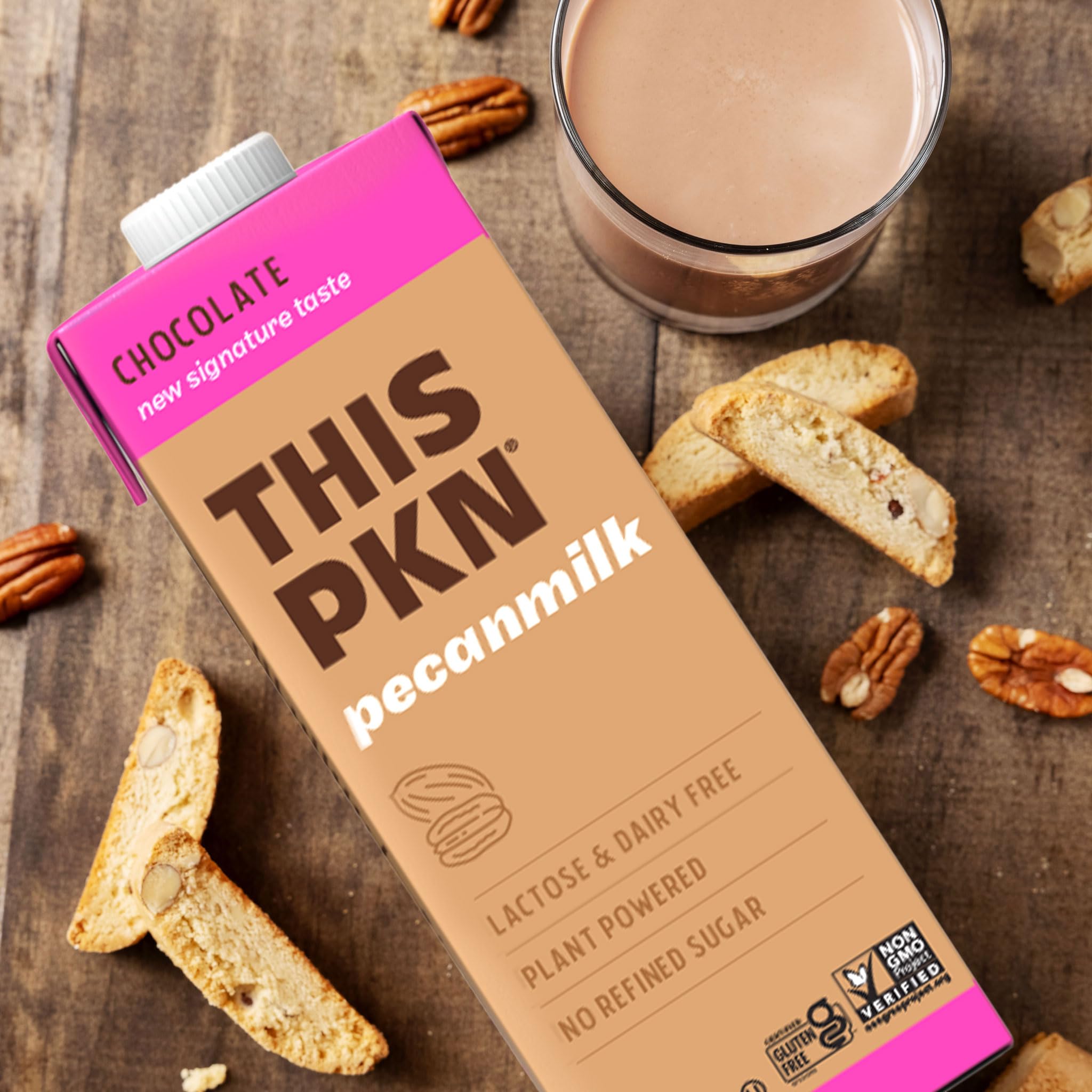 Organic Pecan Nut Milk Chocolate - Dairy-Free, Vegan Chocolate Milk Alternative Made with Real Texas Pecans | No Added Sugar, Non-GMO, Lactose-Free | Perfect for Baking, Coffee Creamer & Healthy Snacking (32oz, 6-Pack)