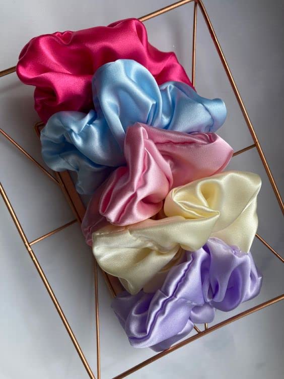 Premium Satin Silk Scrunchies for Women - Set of 5 Hair Ties for Less Hair Breakage & Gentle Hold | Soft Hair Bands for Girls & Women | Perfect Gift for Mom, Sister & Girlfriend | Great for Workouts, Office & Everyday Use (5-Pack)