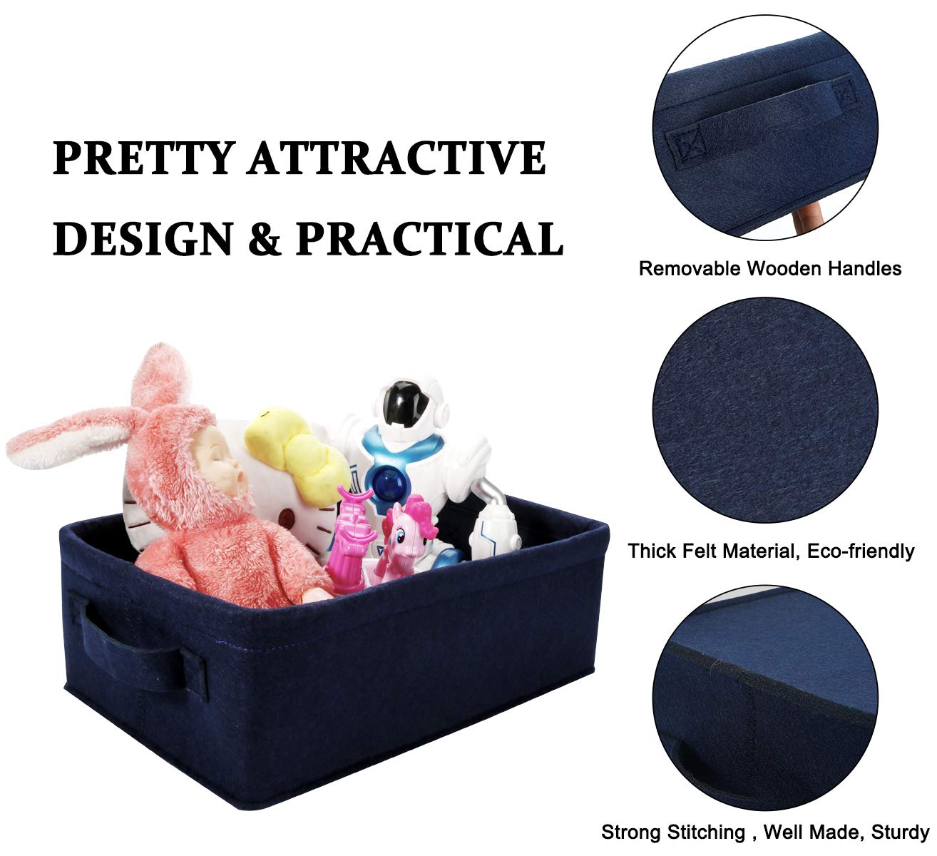 Navy Blue Fabric Storage Baskets - Small Narrow Shelf Organizer for Towels, Toys & Clothes | Perfect for Baby Nursery, Pet Supplies & Home Organization