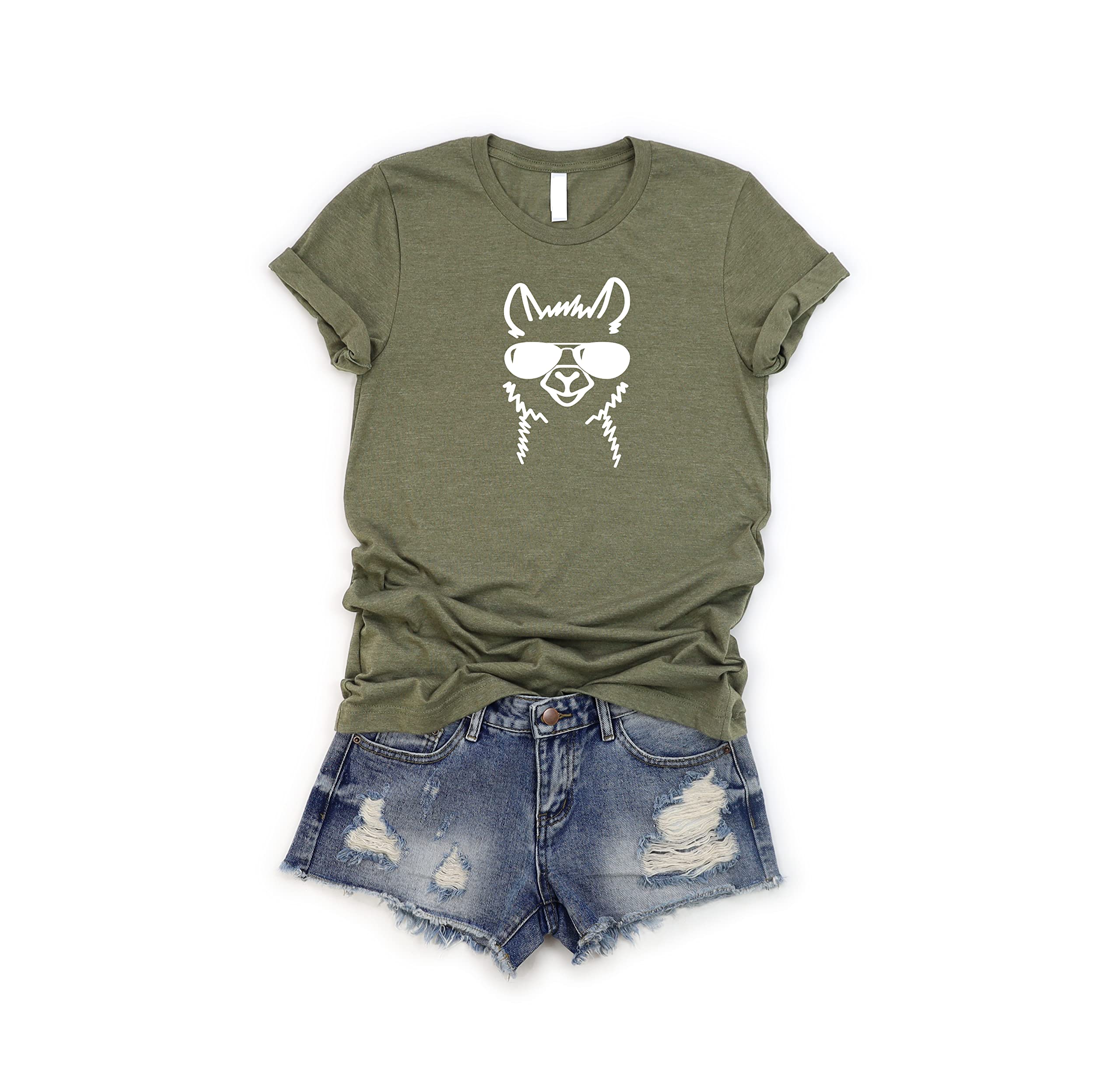 Stylish Llama Print T-Shirt for Women - Soft Cotton Cute Alpaca Graphic Tee - Perfect Casual Outfit & Unique Gift Idea for Animal Lovers