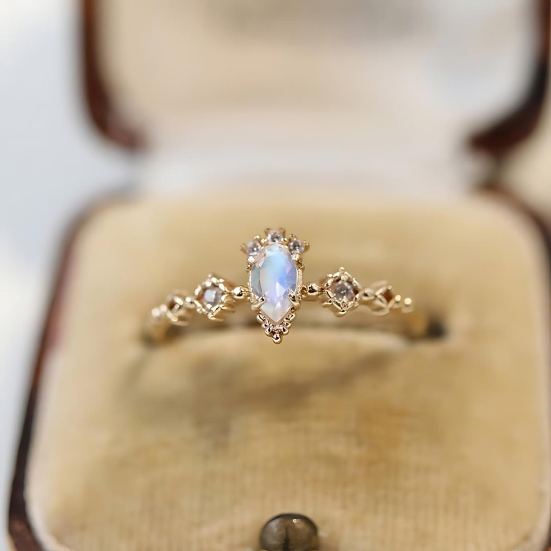 Dainty Pear Shape Moonstone Promise Rings for Women - Elegant Sterling Silver Engagement Ring, Gift for Her | HJZB 275 | Perfect for Anniversaries, Valentine's Day & Special Occasions