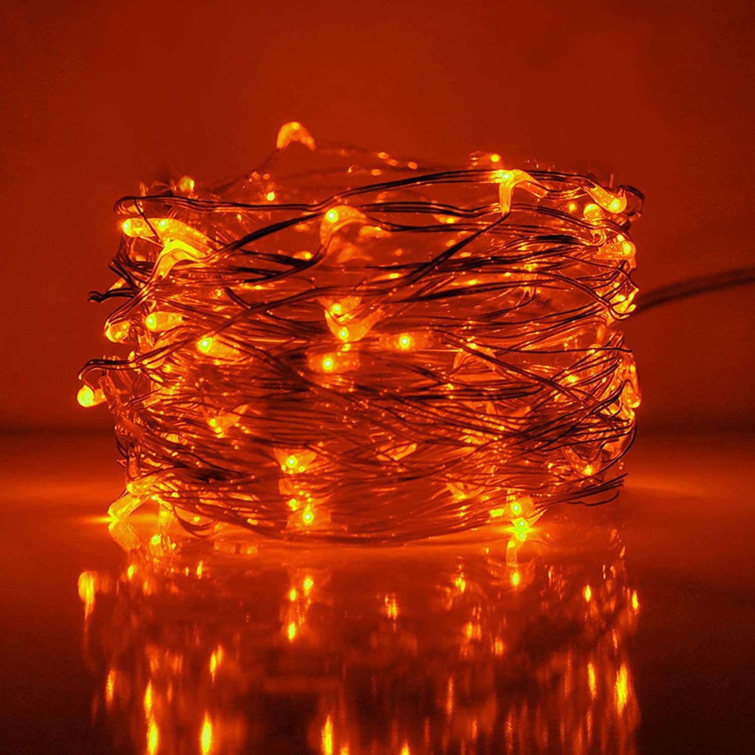 RUICHEN 33 Ft 100 LED Silver Wire Fairy Lights with Plug & Spool - Orange Warm White String Lights for Bedroom, Wedding, Party, Christmas Tree & Outdoor Decor